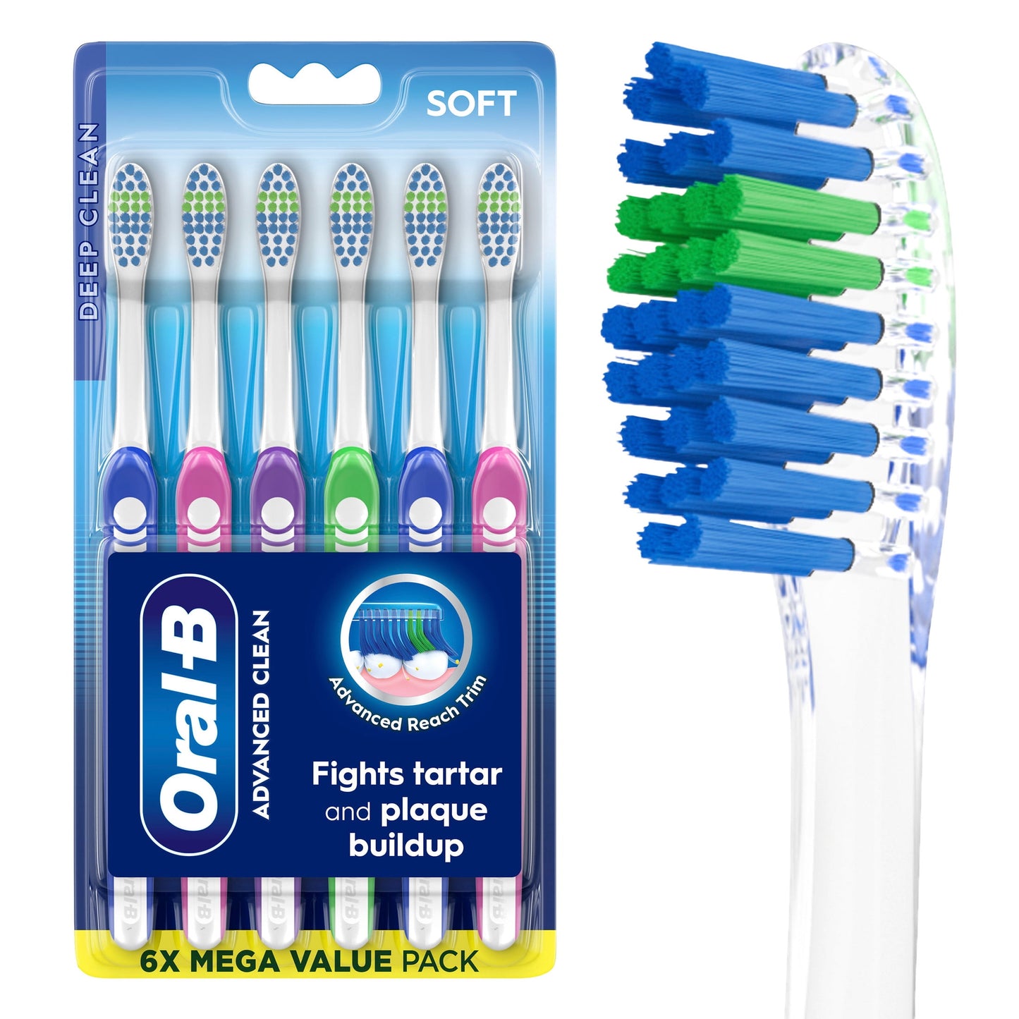 Oral-B Toothbrush, Toothbrush Pack, Advanced Clean Toothbrush, Color-Changing Bristles, Soft, 6 Count