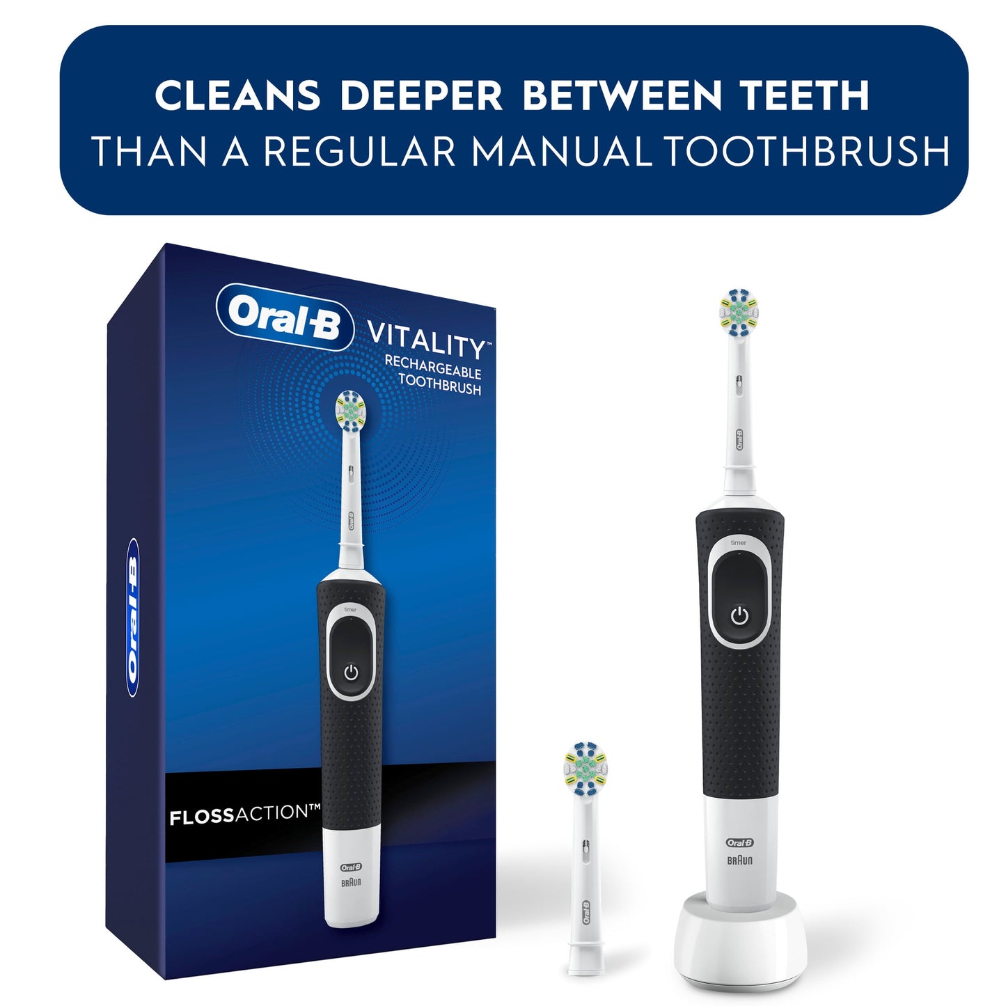 Oral‑B Floss, Vitality Floss Action Rechargeable Electric Toothbrush, Black, 1 Count, for Adults & Kids 3+