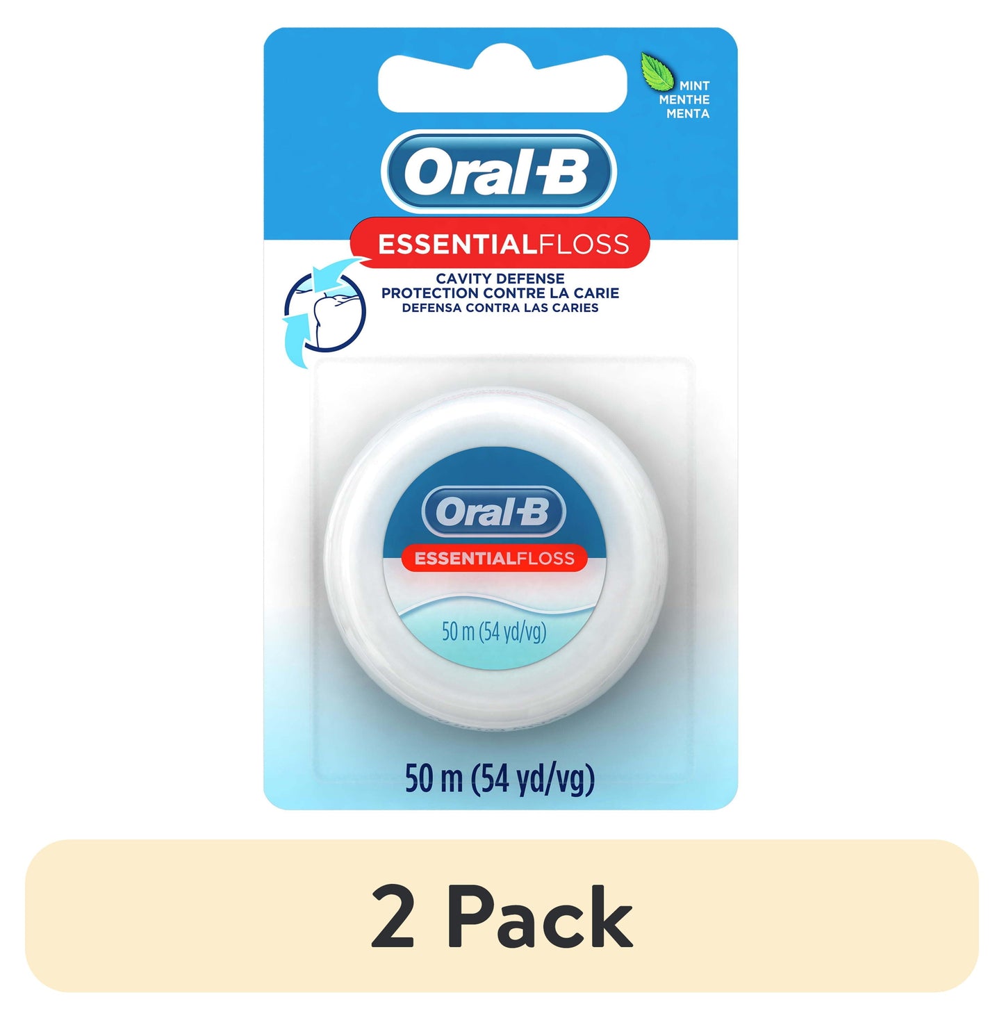 Oral-B Floss, Essential Floss Mint Waxed Dental Floss, Cavity Defense, 50 m