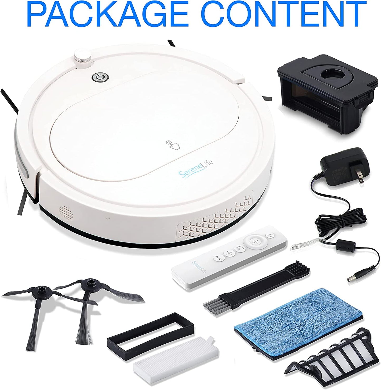 SereneLife Robot Vacuum Cleaner with Remote Control, Smart Robotic Machine Automatic Floor Cleaning Robo Vac with Dry Mop for Clean.