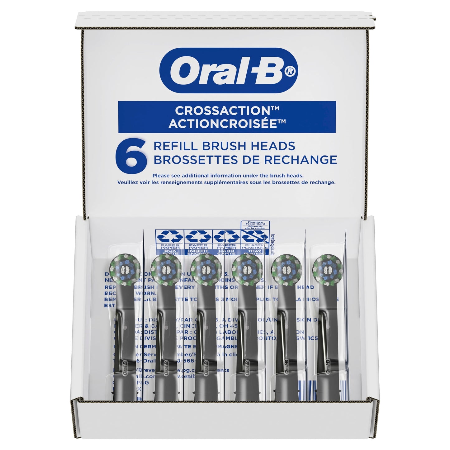 Oral-B Toothbrush Heads, Cross Action Replacement Brush Heads for an Oral-B Electric Toothbrush, Pack of 6, Black