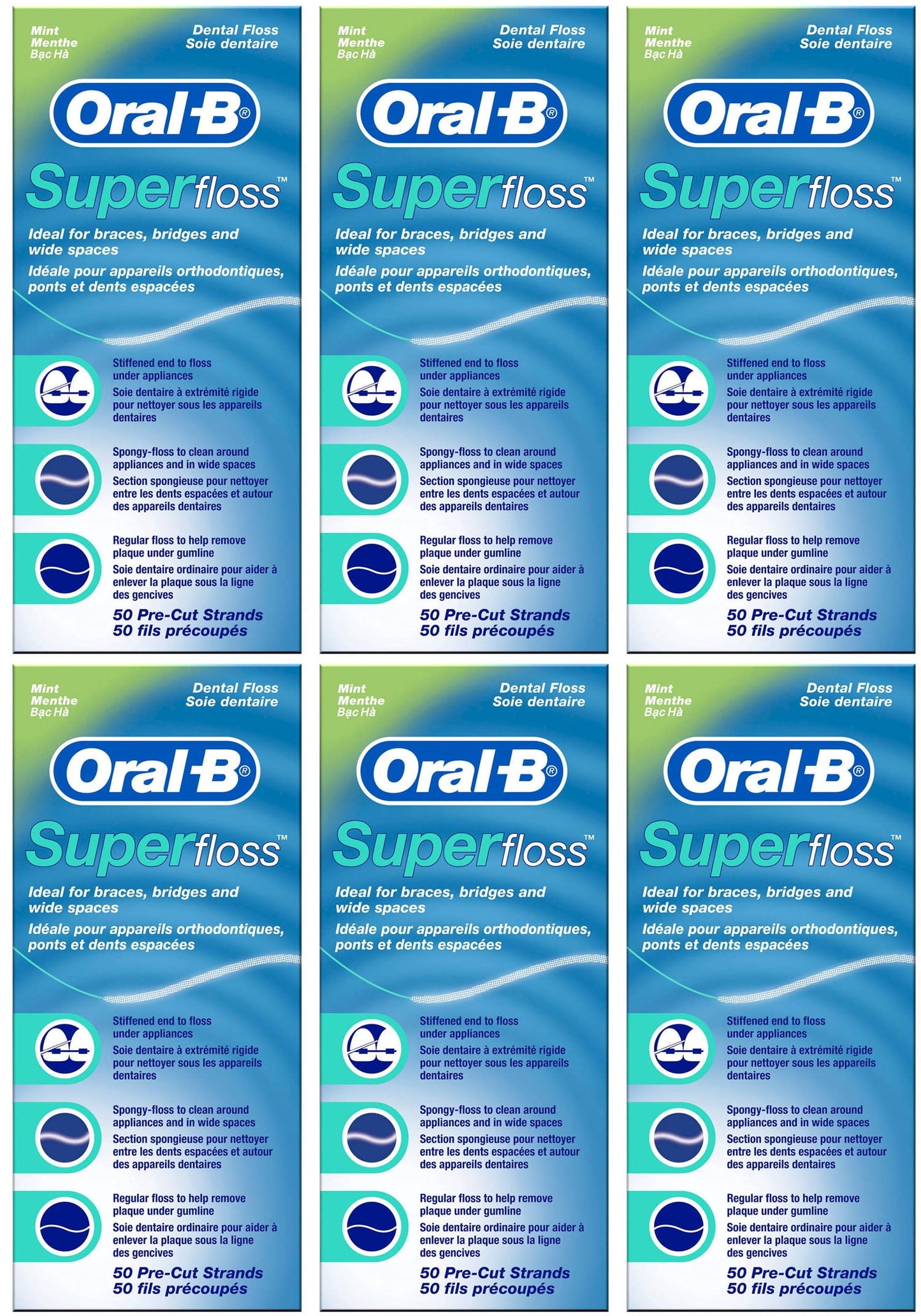 Oral-B Super Floss, 50 Pre-Cut Strands Each, 6 Pack