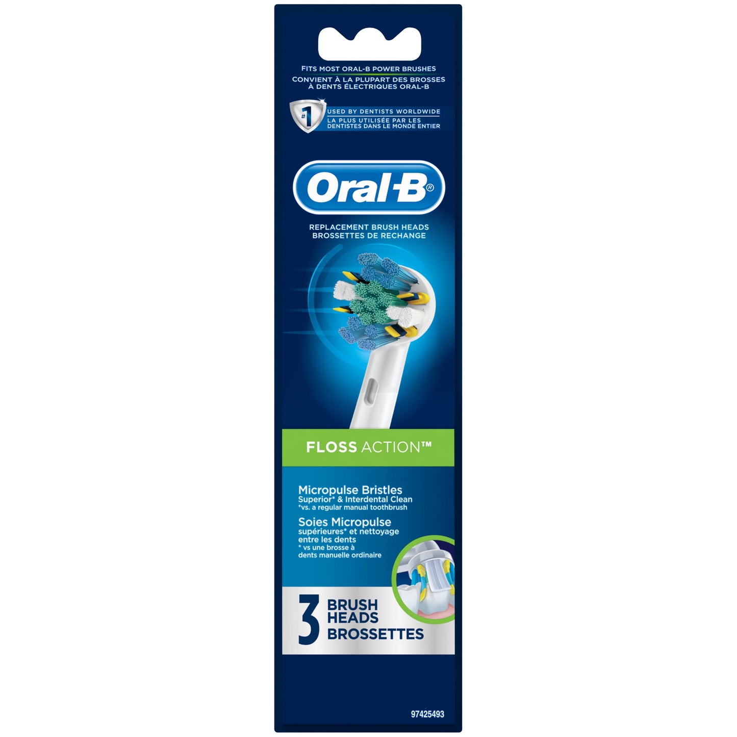 Oral-B Floss Action Replacement Brush Heads 3 ct Carded Pack