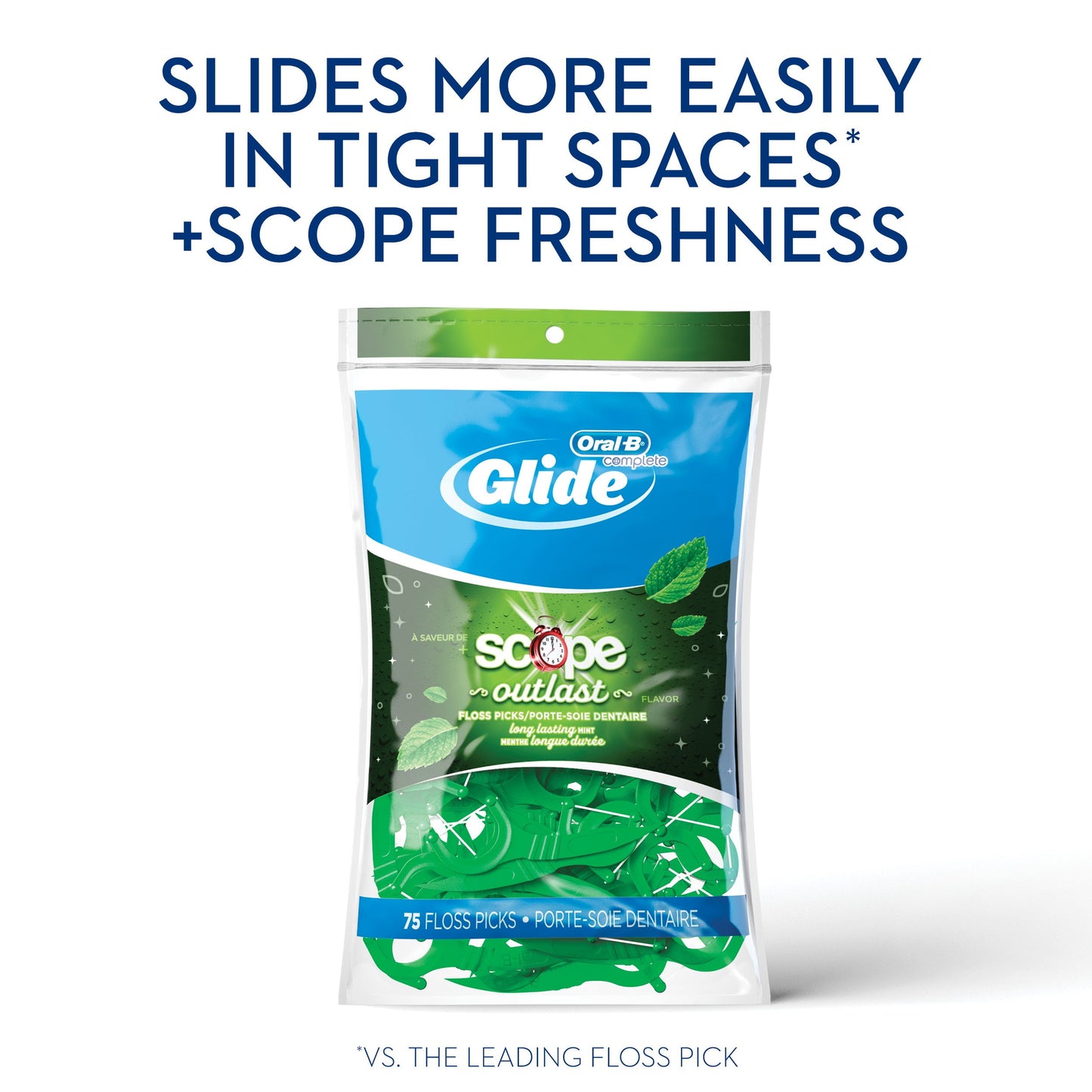 Oral B Glide Floss Picks Plusx 40Mm Outlast - Long Lasting Mint - 75 Ct Packaging May Vary