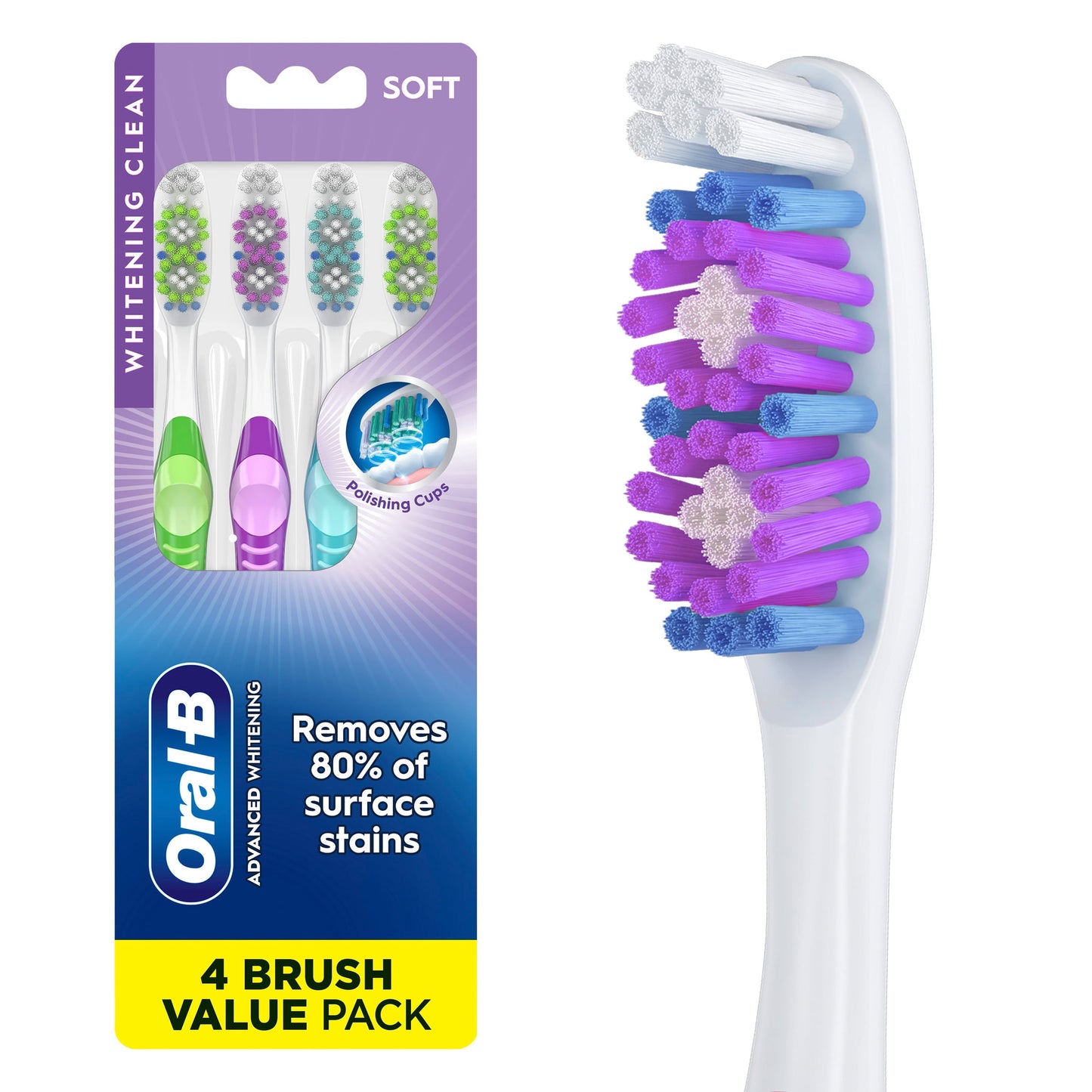 Oral-B Toothbrush, Advanced Whitening Manual, Soft, 4 Count