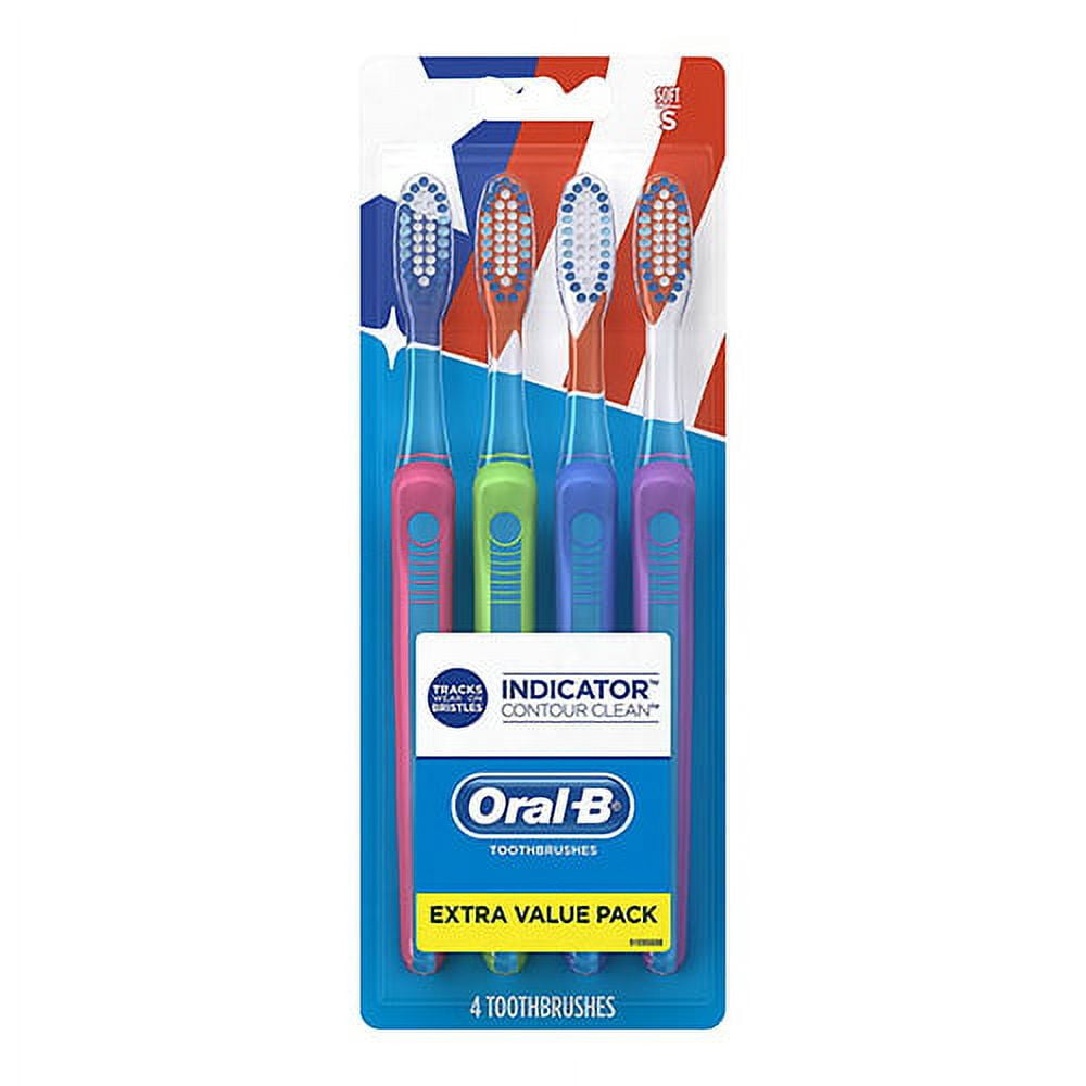 Oral-B Indicator Contour Clean Toothbrush, Soft Bristles, 4 Ea
