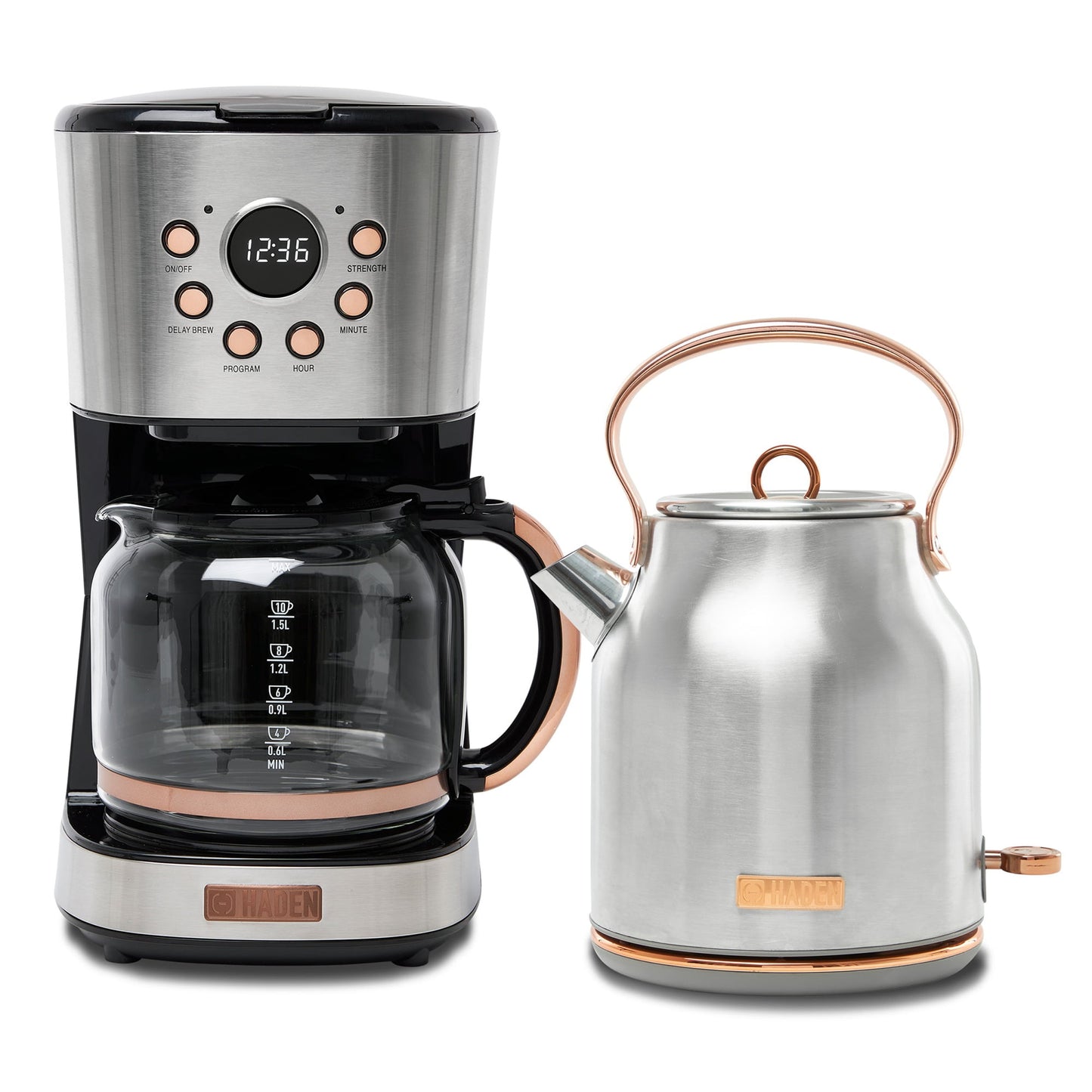 Haden Coffee Maker & Heritage 1.7 Liter Electric Kettle, Ivory & Copper
