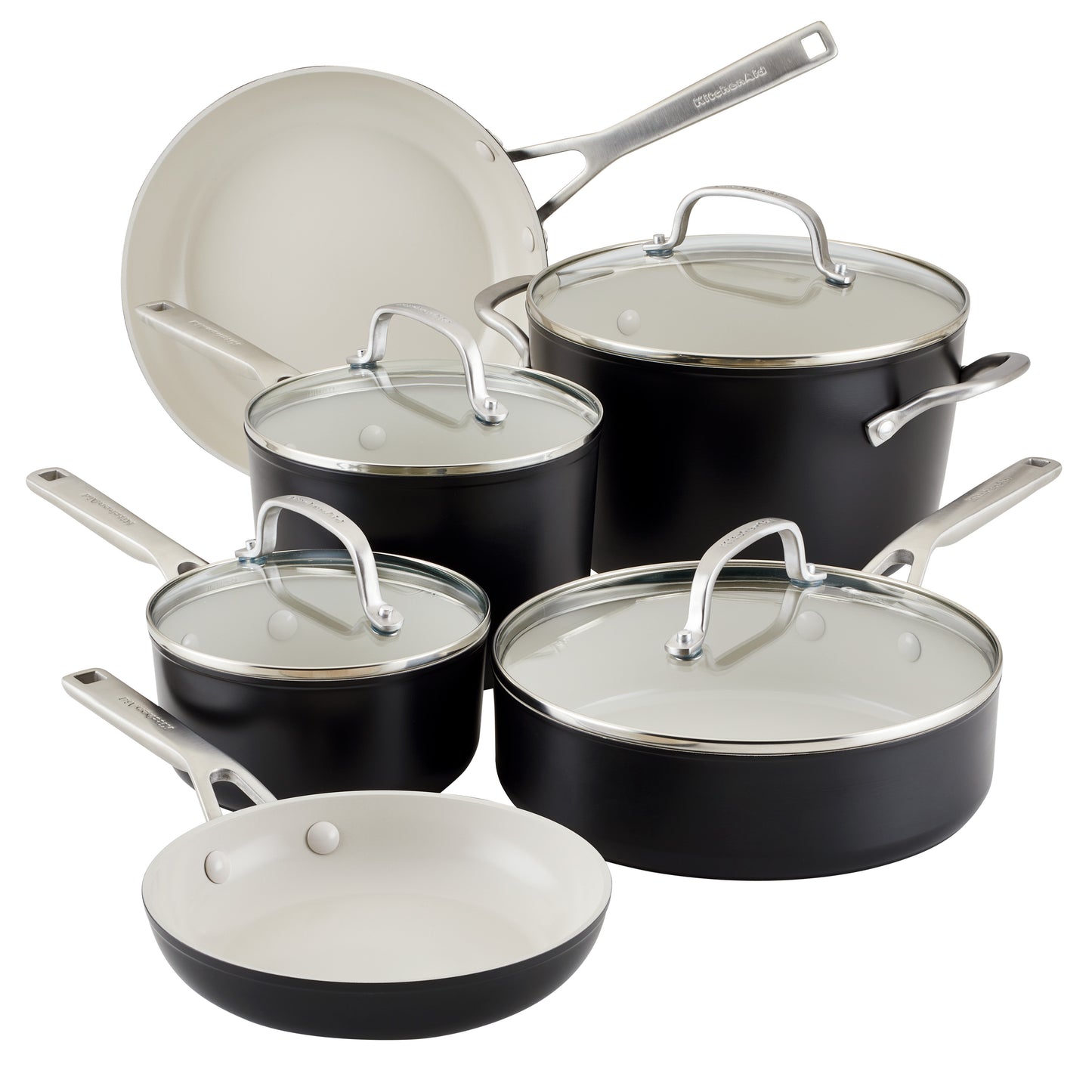 KitchenAid Hard Anodized 10 Pcs Ceramic Nonstick Cookware Pots and Pans Set, Oven Safe to 500°F, Pistachio