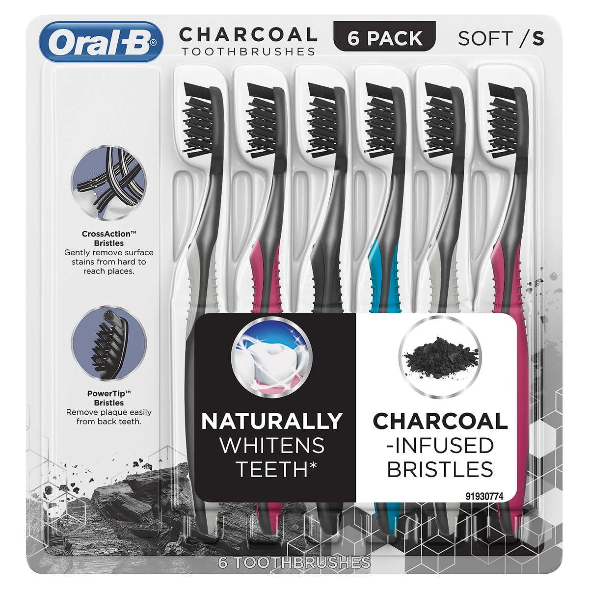Oral-B Charcoal Toothbrush, Soft, 4 Count