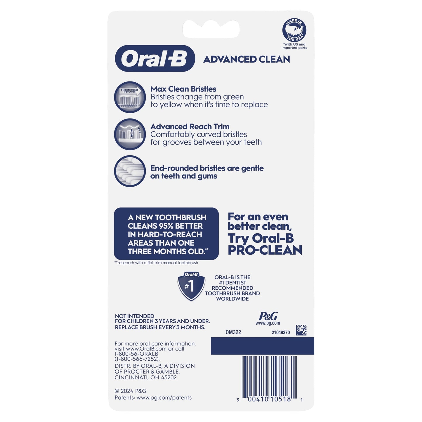 Oral-B Toothbrush, Toothbrush Pack, Advanced Clean Toothbrush, Color-Changing Bristles, Soft, 6 Count