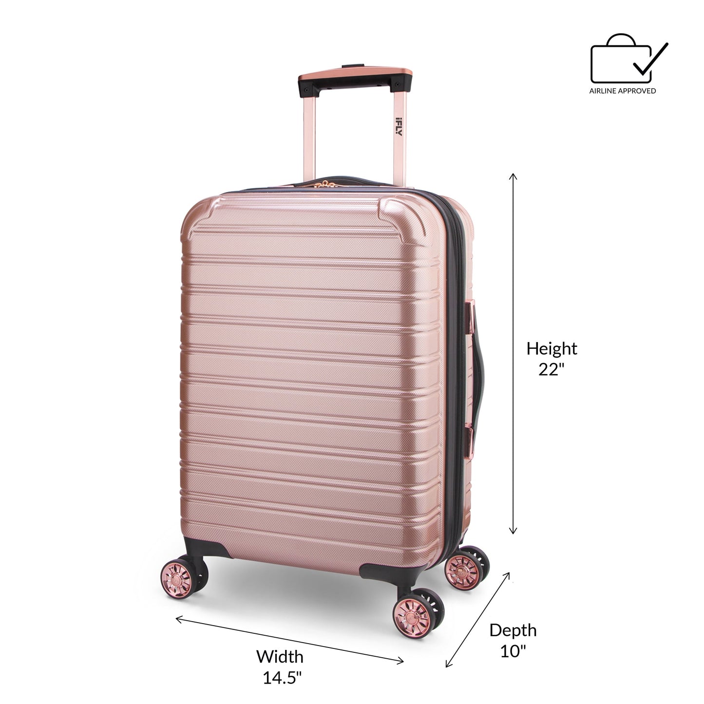 iFLY Fibertech 2-Piece Hardside Luggage Set – 20" Carry-On &amp; 28" Checked Suitcase, Rose Gold