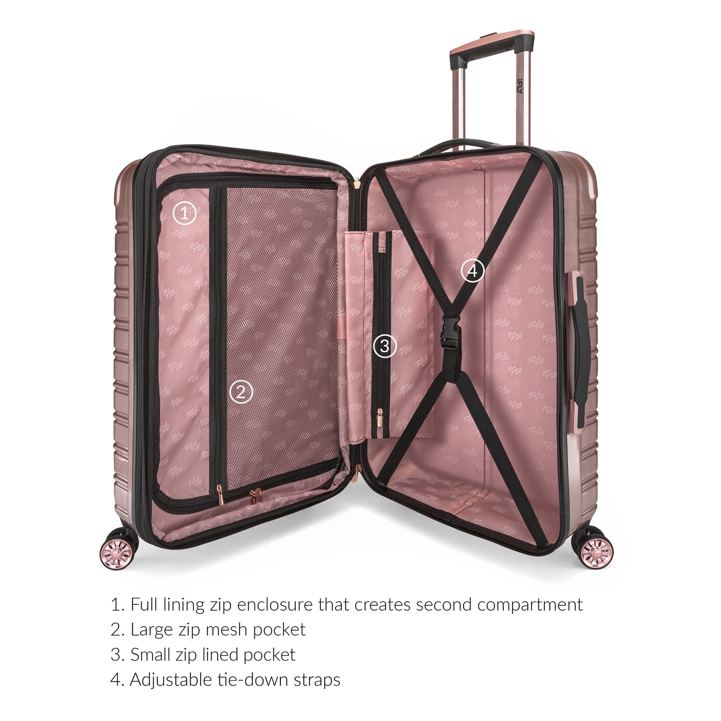 iFLY Fibertech 2-Piece Hardside Luggage Set – 20" Carry-On &amp; 28" Checked Suitcase, Rose Gold