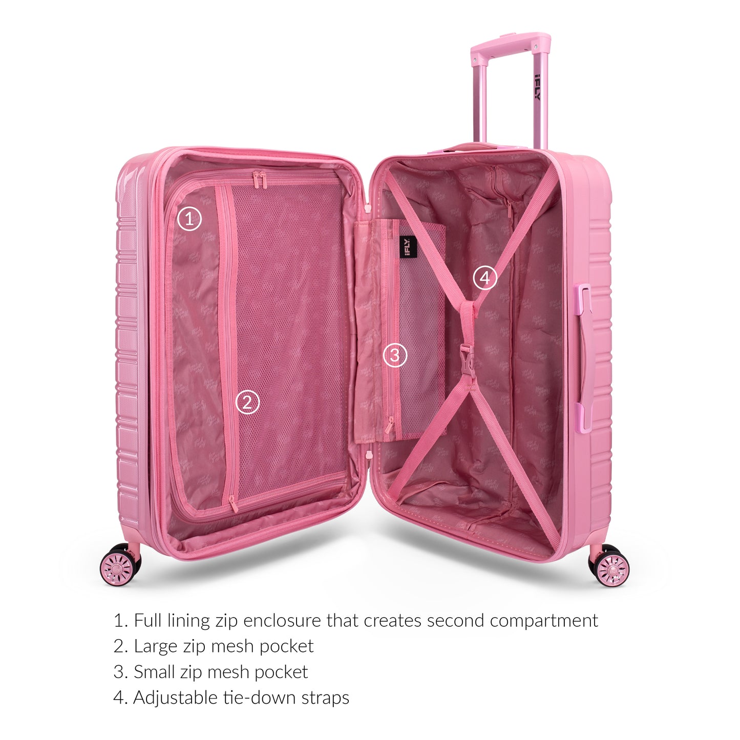 iFLY Fibertech 2-Piece Hardside Luggage Set – 20" Carry-On &amp; 28" Checked Suitcase, Rose Gold