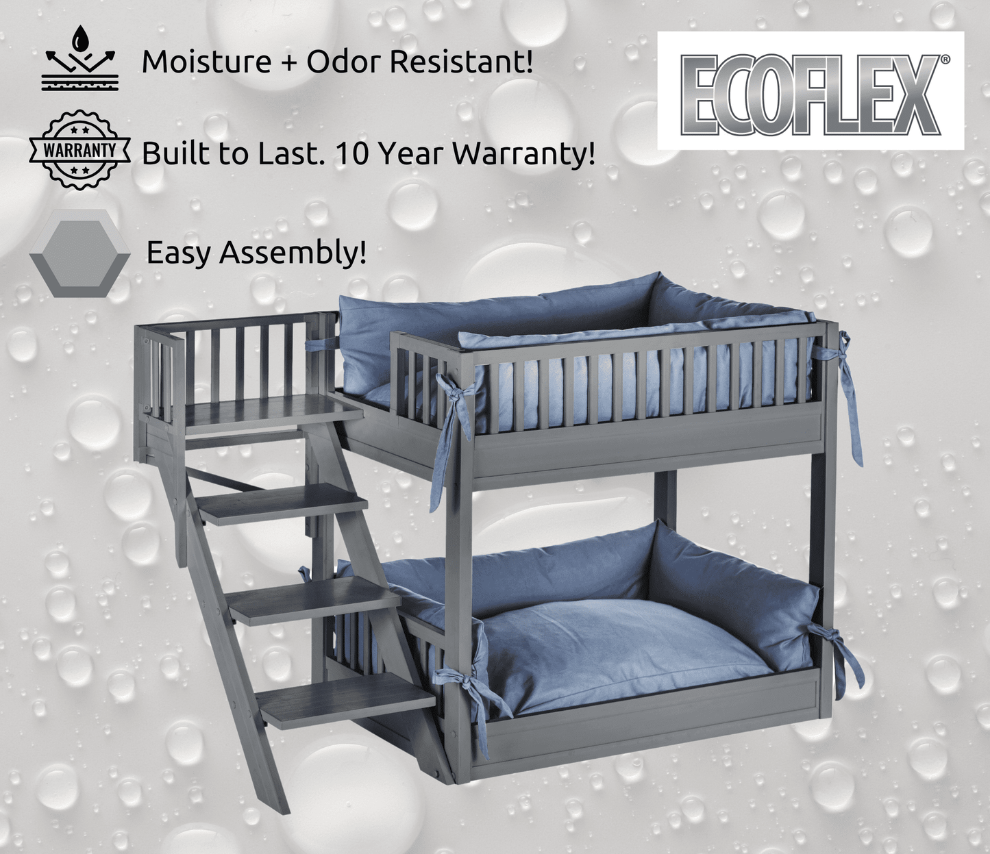 New Age Pet ECOFLEX Aspen Dog Bunk Bed in Grey, Two Memory Foam Cushions