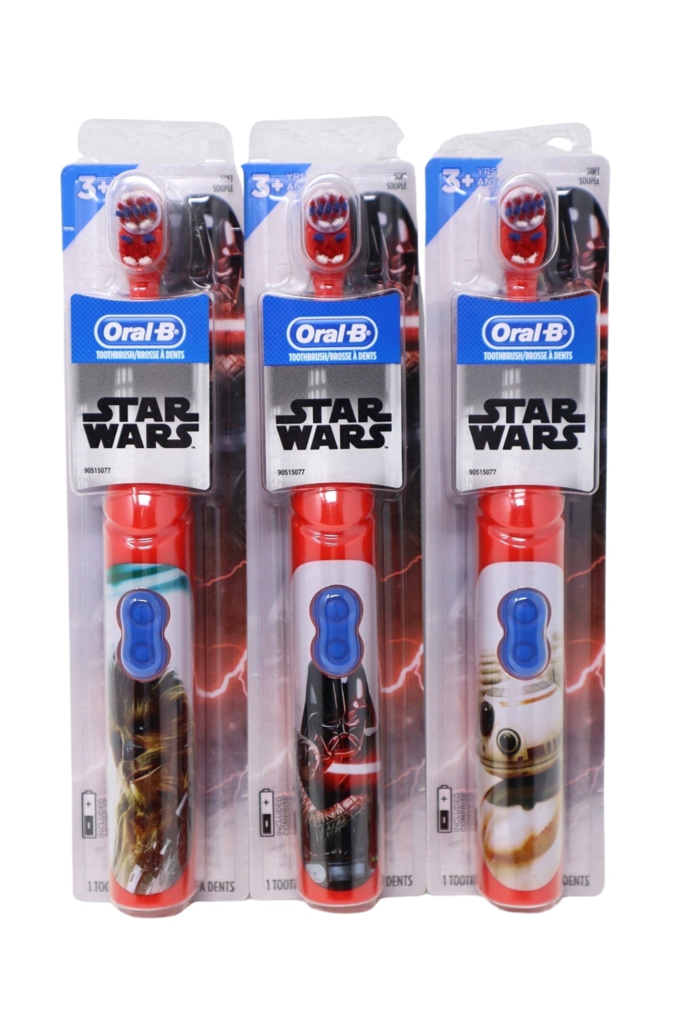 Oral-B Kid's Battery Power Toothbrush featuring Disney's STAR WARS Characters, 3 Count, Red