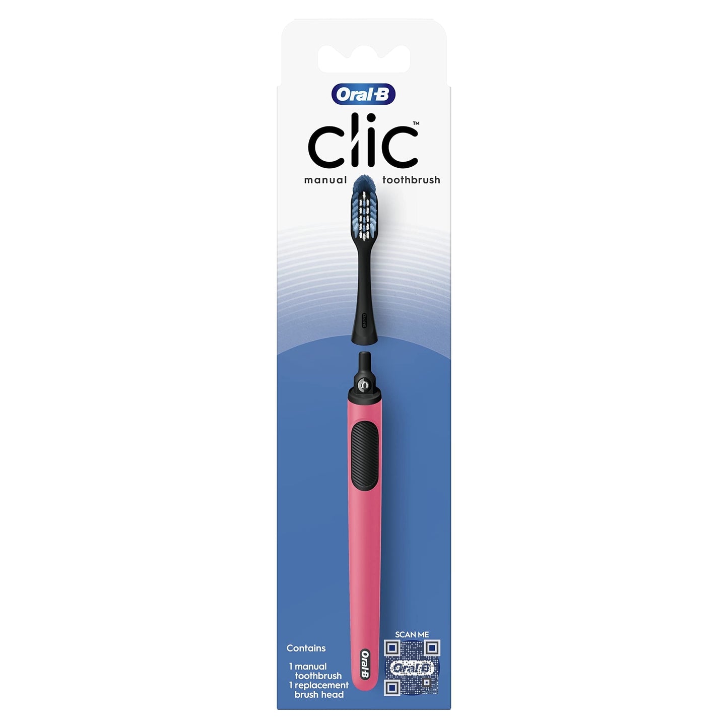 Oral-B Clic Manual Toothbrush, Coral, with Replaceable Brush Head - 1 Count