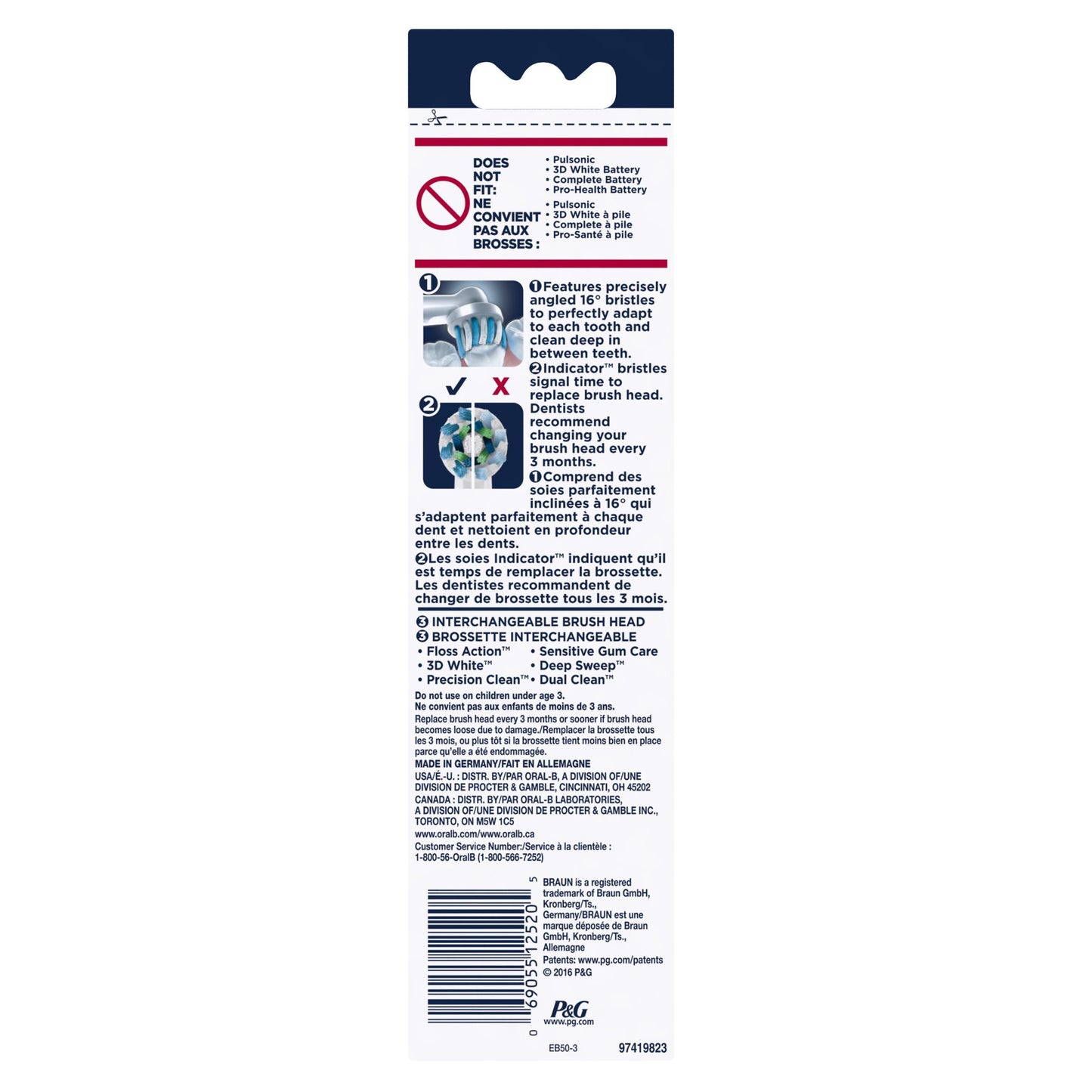 Oral-B Professional Cross Action Replacement Brush Heads, 3 Pk, EB50-3