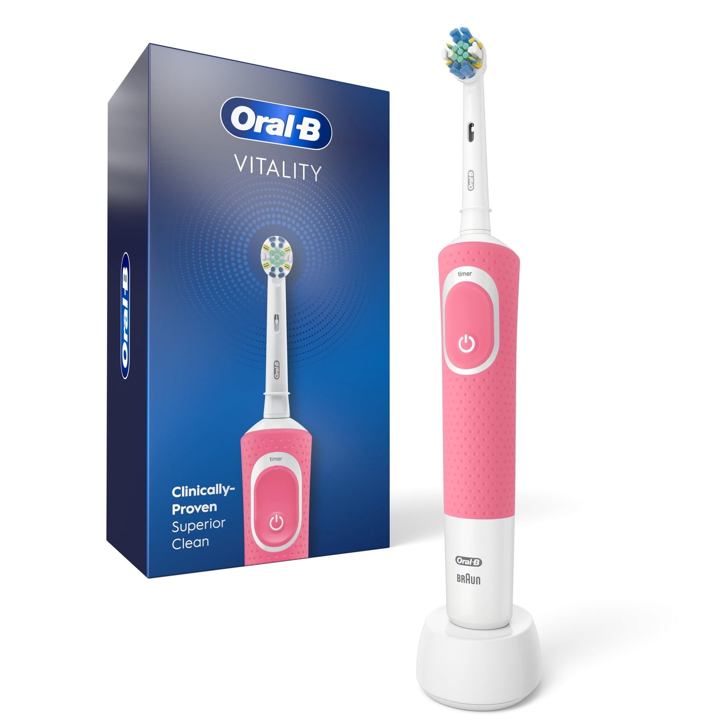 Oral-B Toothbrush, Vitality Flossaction Rechargeable Electric Toothbrush, Pink, Adults &amp; Children 3+