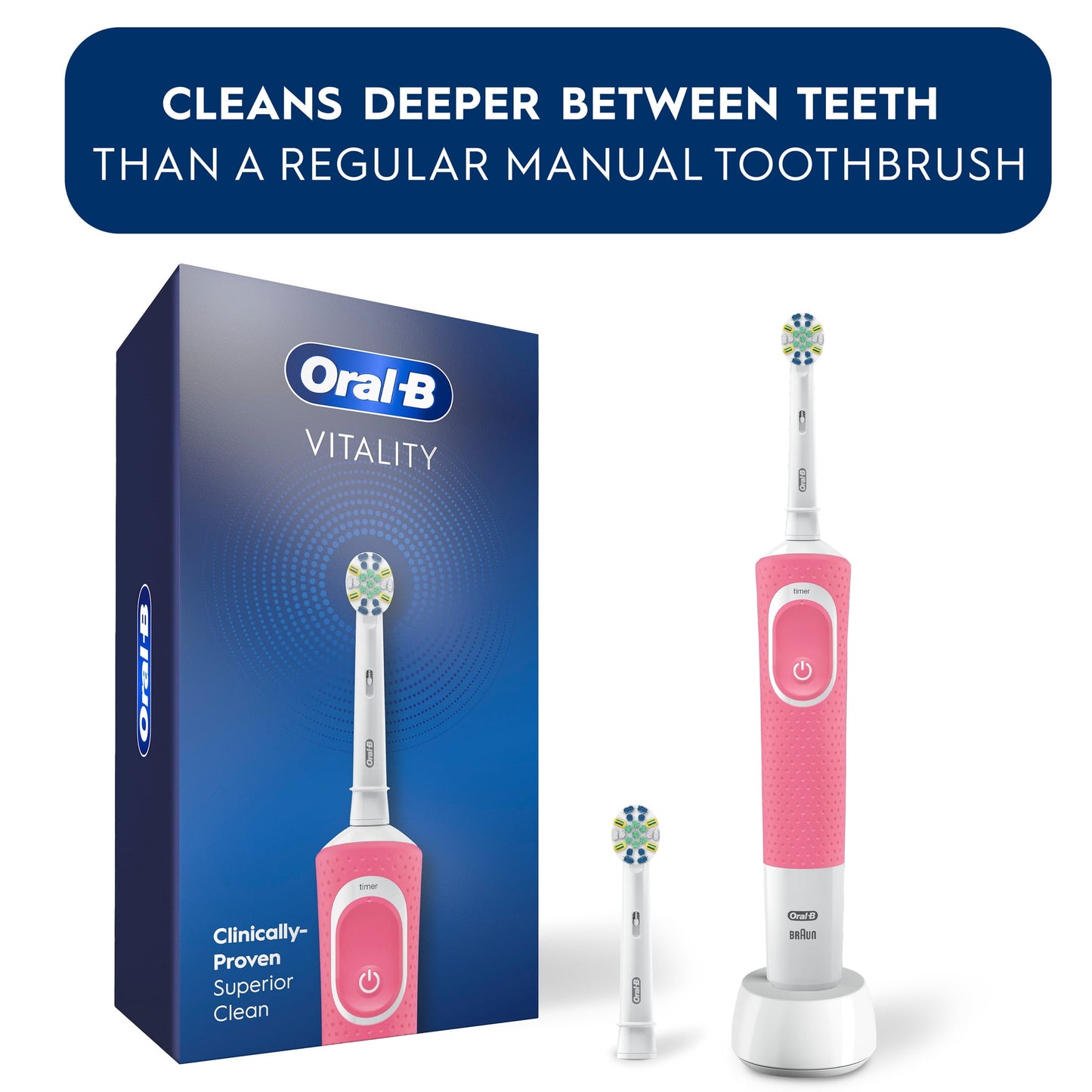 Oral-B Toothbrush, Vitality Flossaction Rechargeable Electric Toothbrush, Pink, Adults &amp; Children 3+