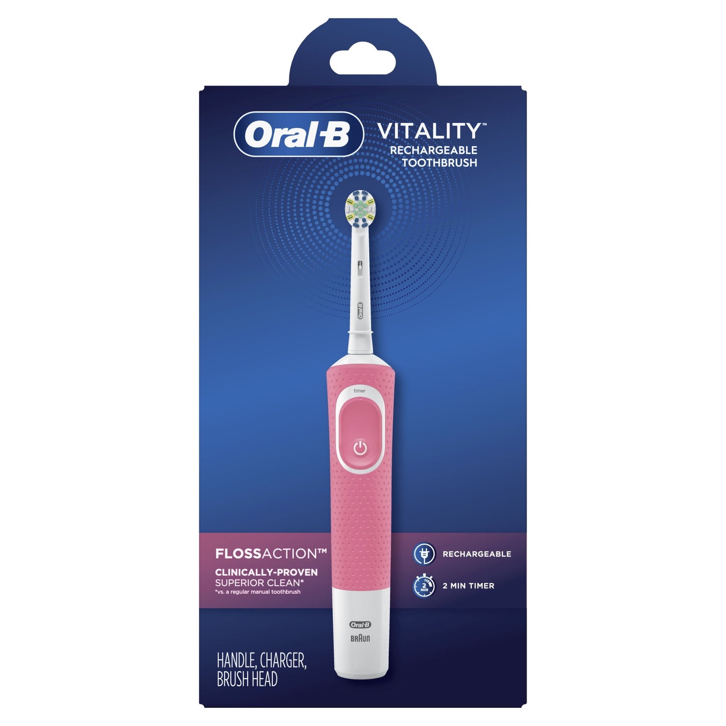 Oral-B Toothbrush, Vitality Flossaction Rechargeable Electric Toothbrush, Pink, Adults &amp; Children 3+