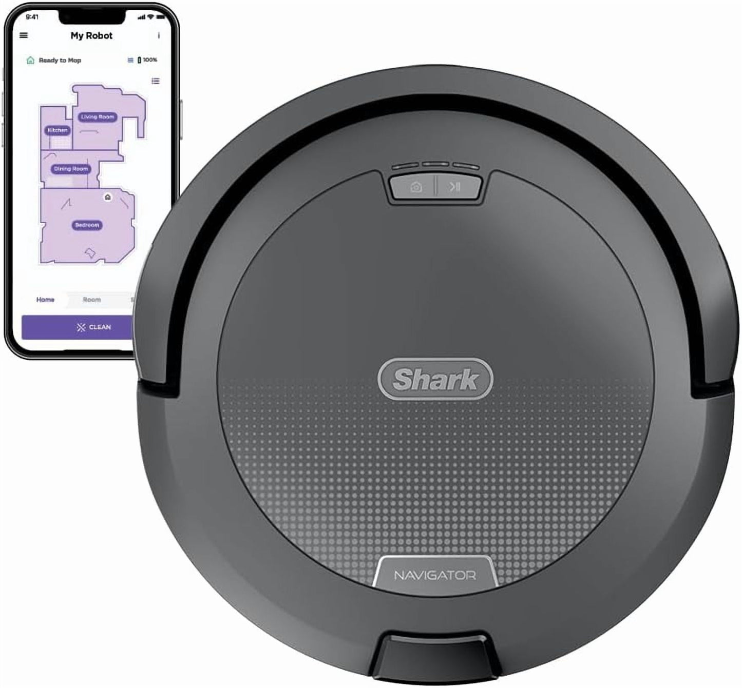 Shark Navigator Robot Vacuum with SmartPath Navigation and Self-Cleaning Brushroll, Powerful Suction, Pet Hair Pickup, Anti-Hair Wrap, for Carpets &amp; Hard Floors, Steel Grey, RV2110