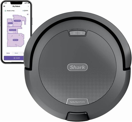 Shark Navigator Robot Vacuum with SmartPath Navigation and Self-Cleaning Brushroll, Powerful Suction, Pet Hair Pickup, Anti-Hair Wrap, for Carpets &amp; Hard Floors, Steel Grey, RV2110