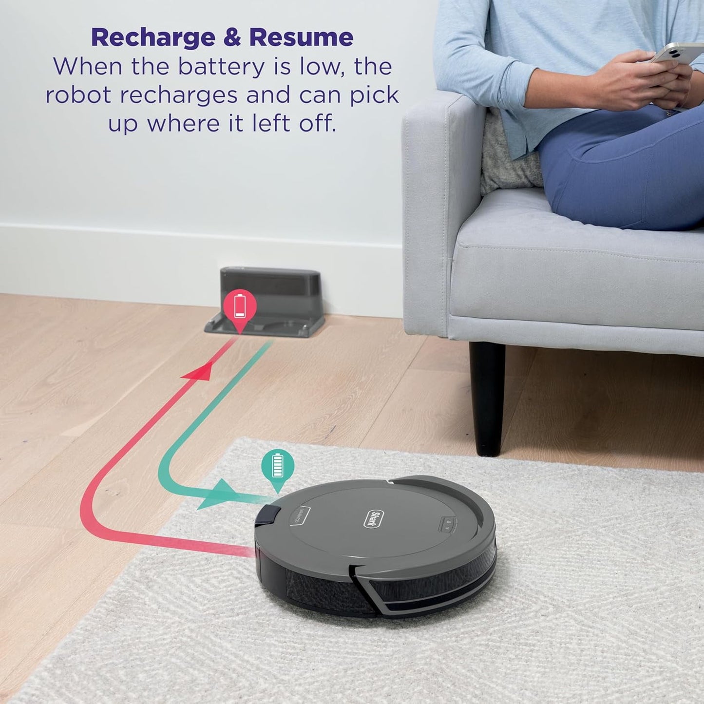 Shark Navigator Robot Vacuum with SmartPath Navigation and Self-Cleaning Brushroll, Powerful Suction, Pet Hair Pickup, Anti-Hair Wrap, for Carpets &amp; Hard Floors, Steel Grey, RV2110