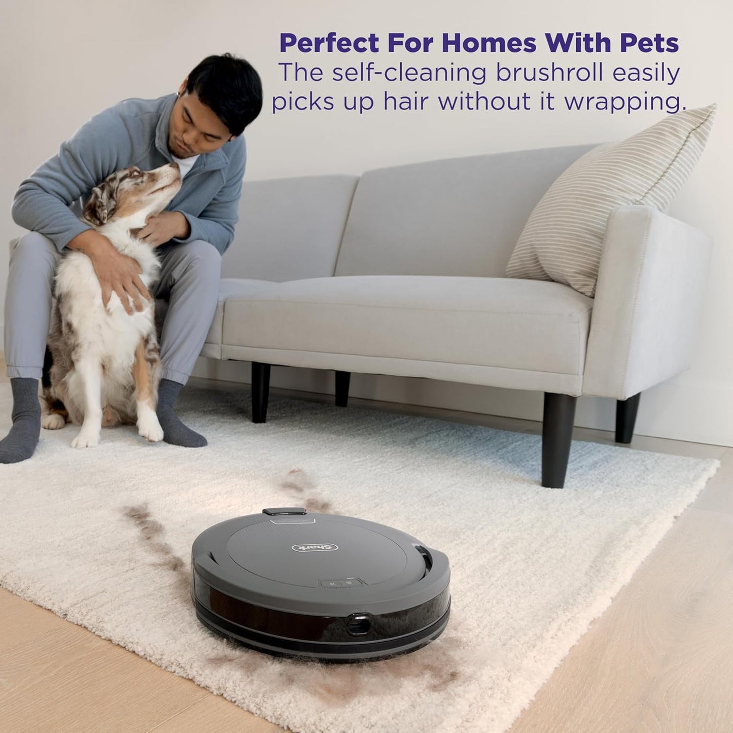 Shark Navigator Robot Vacuum with SmartPath Navigation and Self-Cleaning Brushroll, Powerful Suction, Pet Hair Pickup, Anti-Hair Wrap, for Carpets &amp; Hard Floors, Steel Grey, RV2110