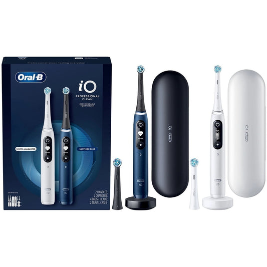 Oral-B iO Series 7 Electric Toothbrush, Sapphire Blue &amp; White Alabaster (2 Pack)