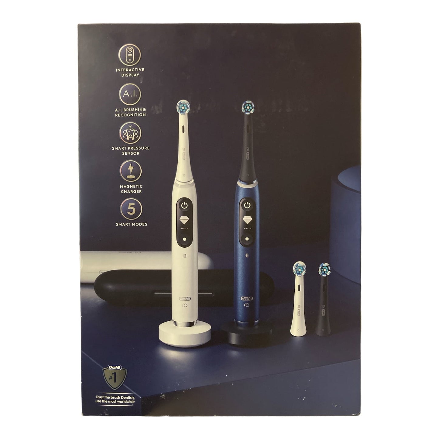 Oral-B iO Series 7 Electric Toothbrush, Sapphire Blue &amp; White Alabaster (2 Pack)