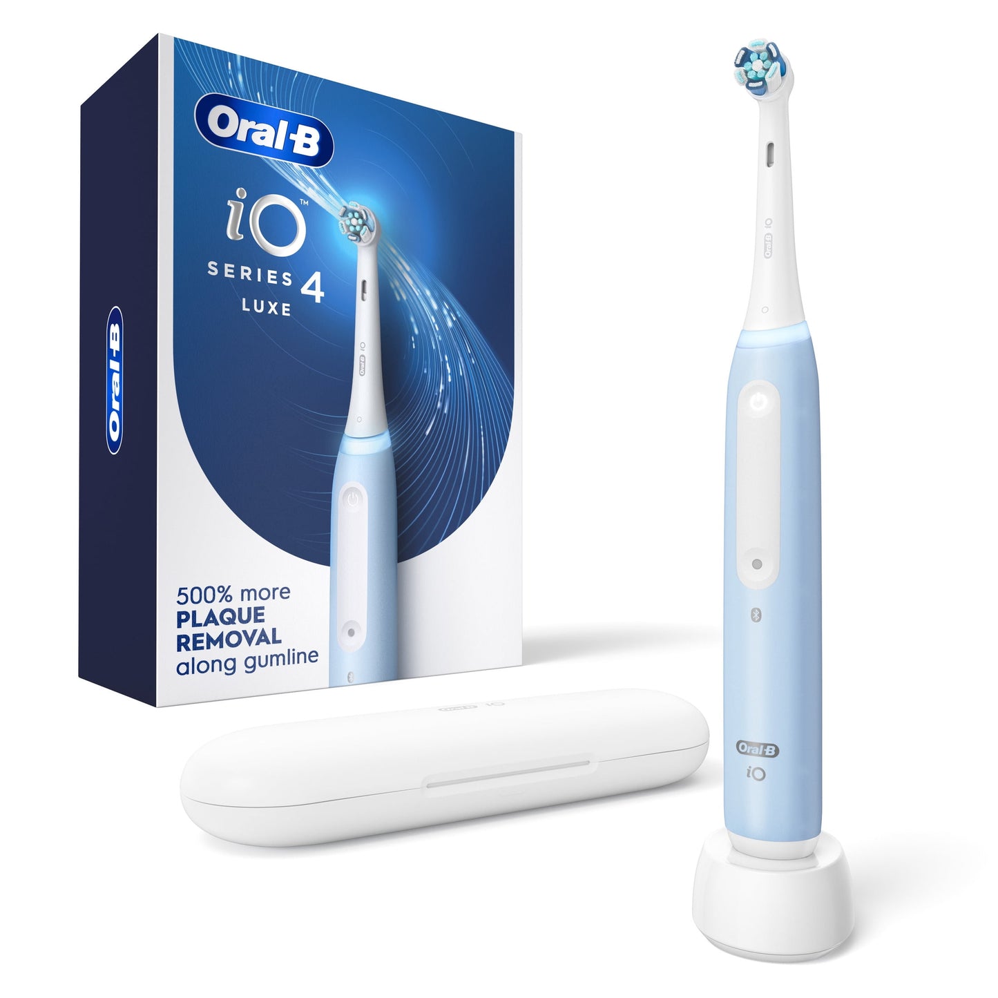 Oral‑B Toothbrush, iO Series 4 Rechargeable Electric Toothbrush for Adults &amp; Kids 3+, Icy Blue, Compact Head