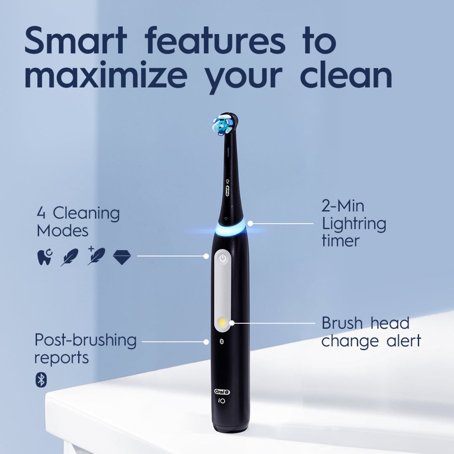 Oral‑B Toothbrush, iO Series 4 Rechargeable Electric Toothbrush for Adults &amp; Kids 3+, Icy Blue, Compact Head