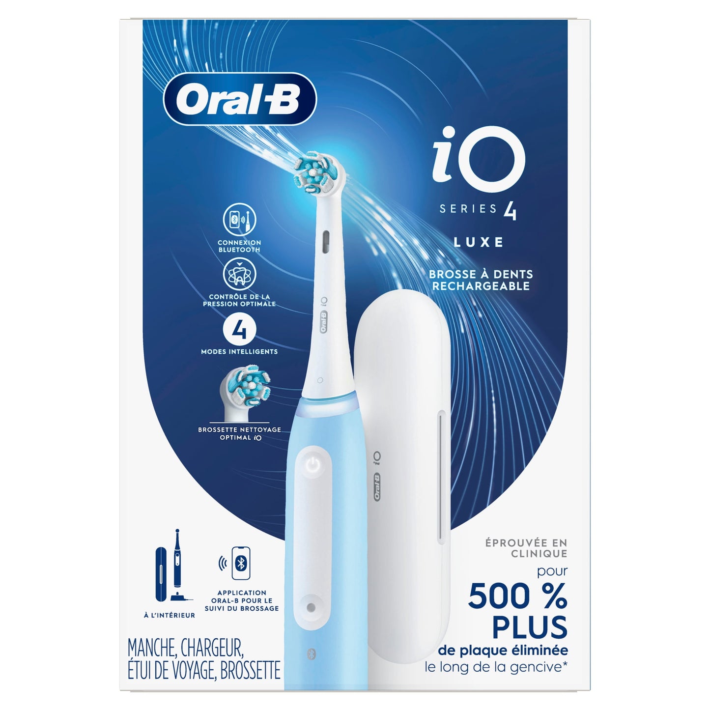 Oral‑B Toothbrush, iO Series 4 Rechargeable Electric Toothbrush for Adults &amp; Kids 3+, Icy Blue, Compact Head