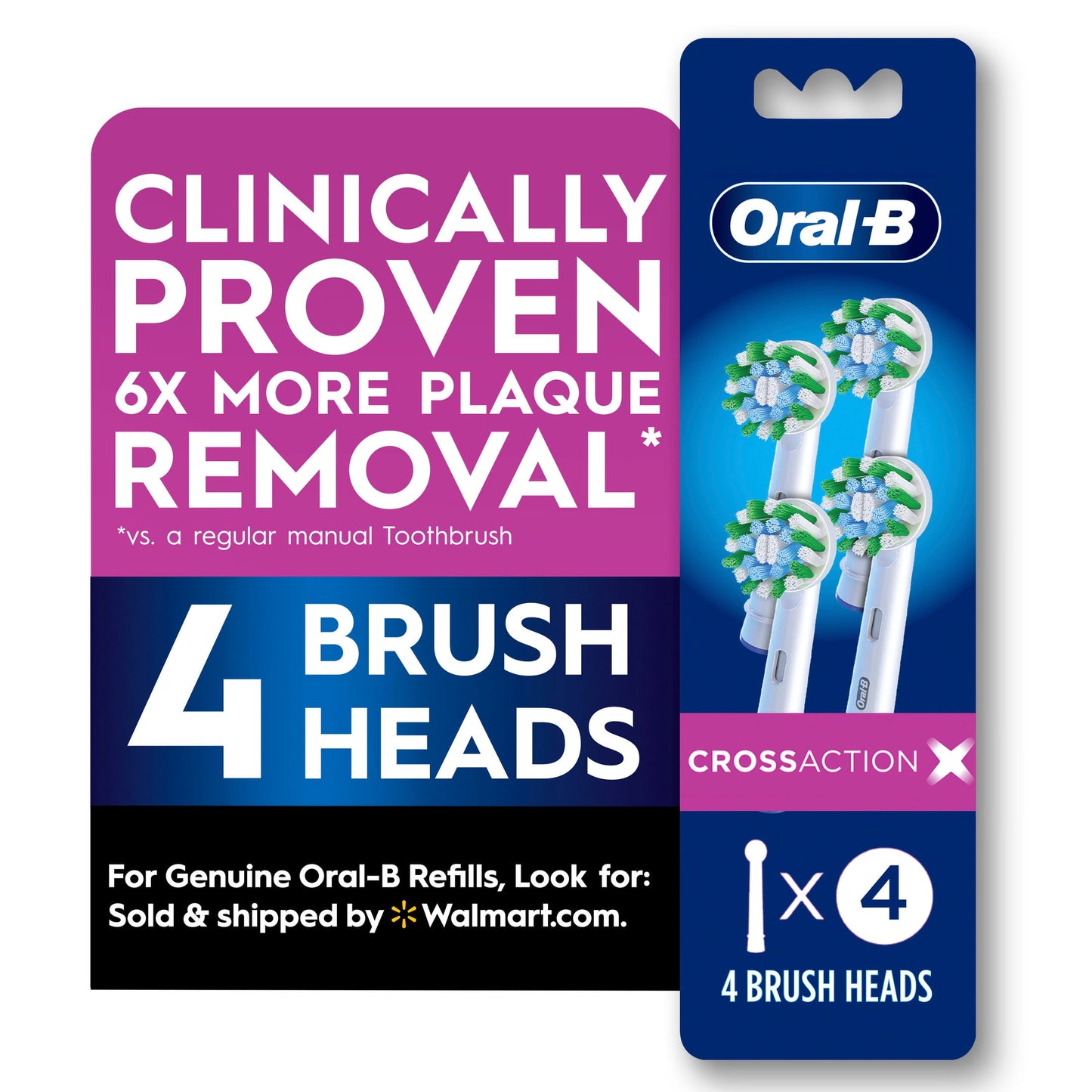 Oral-B Toothbrush Heads, CrossActionX X-Filament Replacement Brush Heads, 4 Count
