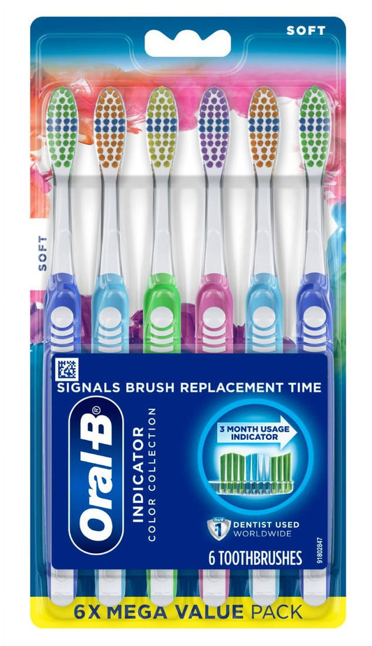 Oral-B Toothbrush Indicator Color Collection Soft 6-Pack (Pack of 3)