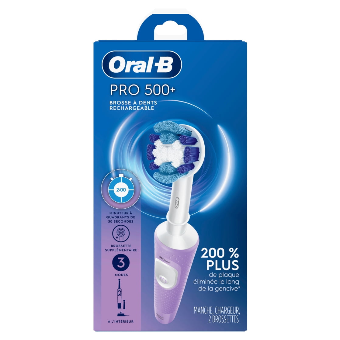 Oral-B Toothbrush, Pro 500 + Electric Toothbrush with (2) Brush Heads, Rechargeable, Black