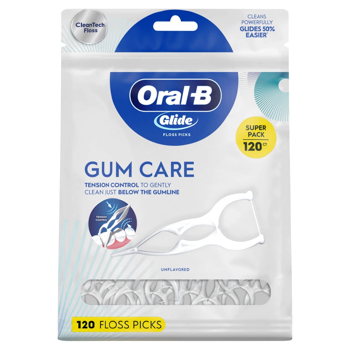 Oral-B Glide Gum Care Dental Floss Picks, Good for Back Teeth, 120 Picks