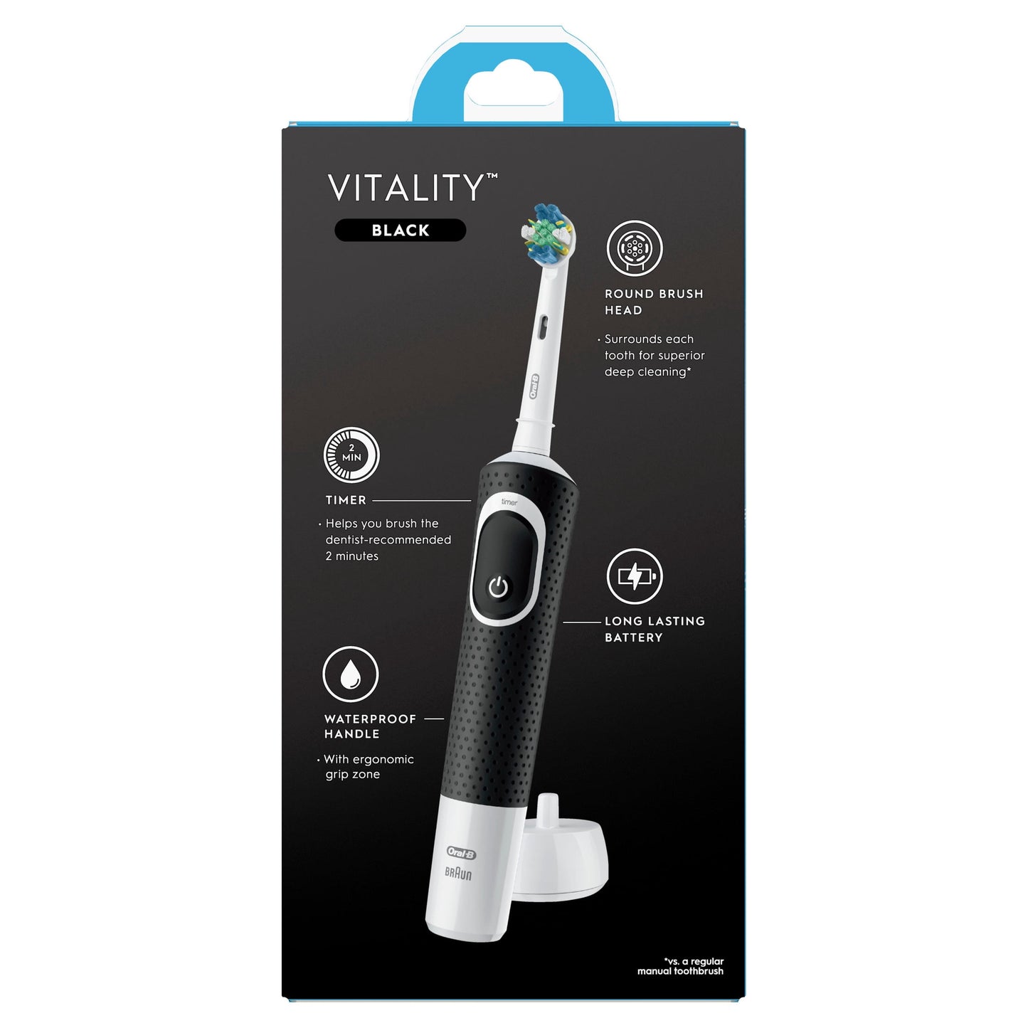 Oral‑B Floss, Vitality Floss Action Rechargeable Electric Toothbrush, Black, 1 Count, for Adults &amp; Kids 3+