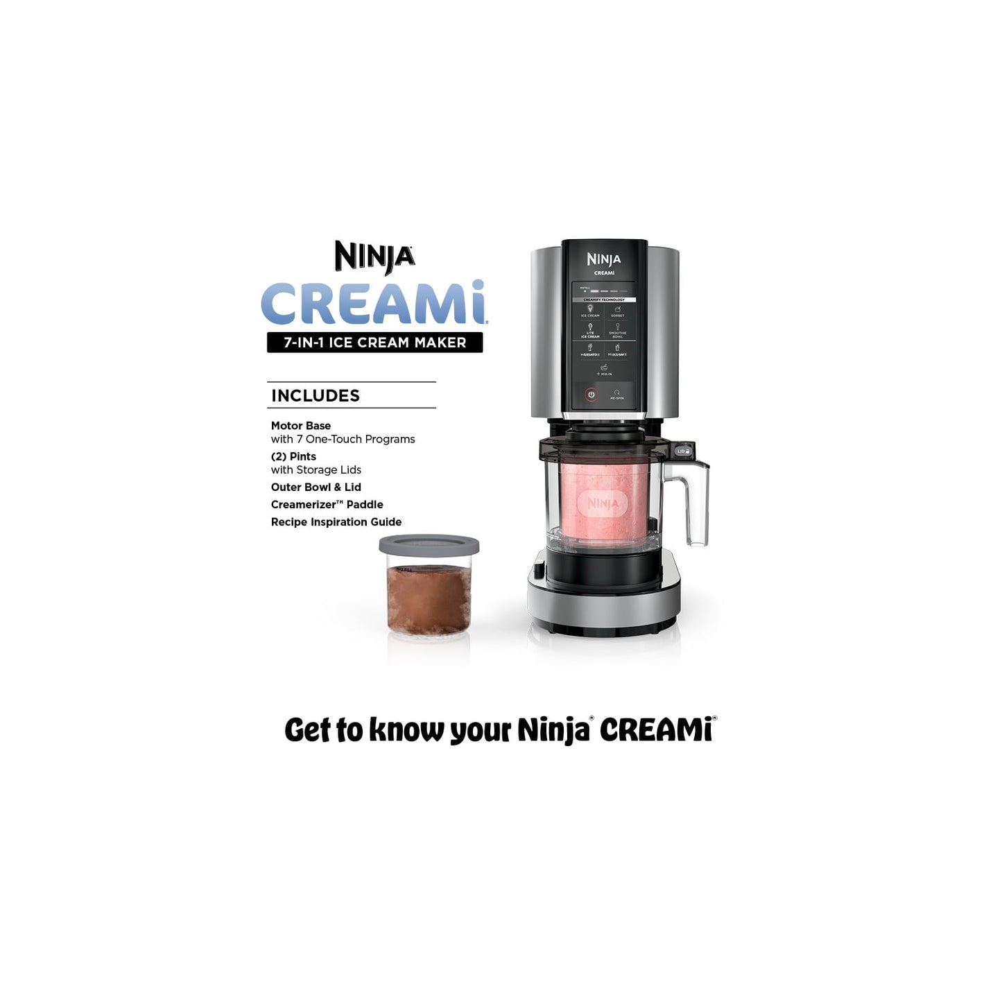 Ninja CREAMi Ice Cream Maker, for Gelato, Mix-ins, Milkshakes, Sorbet, Smoothie Bowl, 7 One-Touch Programs, (2) 16 Oz Pint Containers &amp; Lids, NC301 Cloud Silver