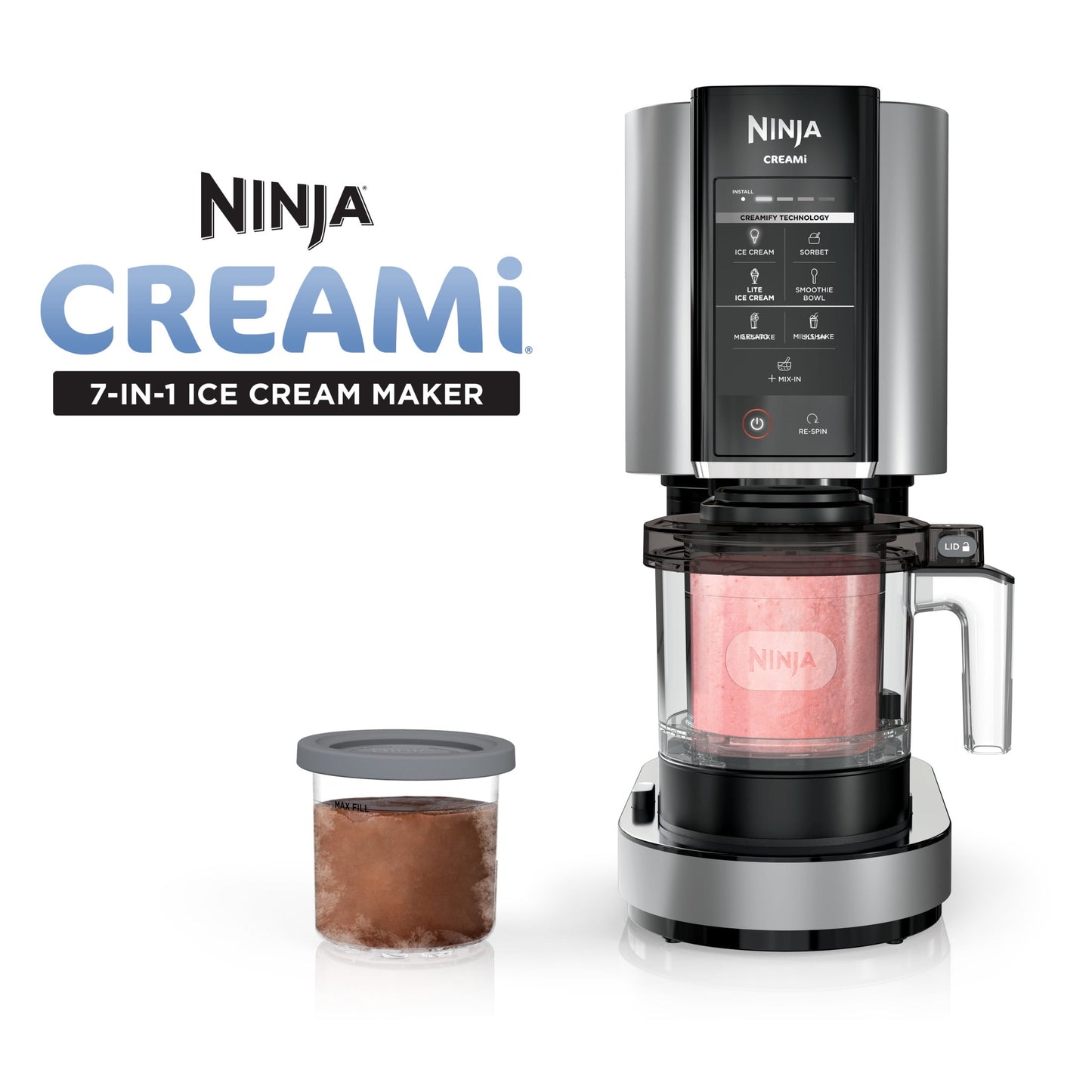 Ninja CREAMi Ice Cream Maker, for Gelato, Mix-ins, Milkshakes, Sorbet, Smoothie Bowl, 7 One-Touch Programs, (2) 16 Oz Pint Containers &amp; Lids, NC301 Cloud Silver