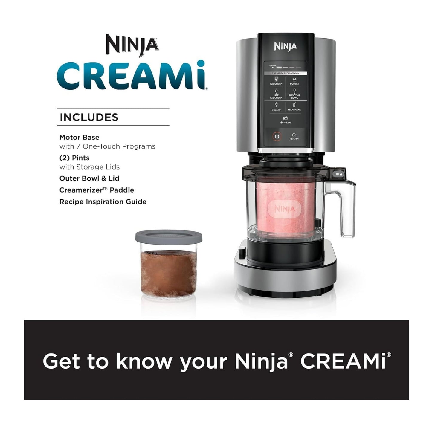 Ninja CREAMi Ice Cream Maker, for Gelato, Mix-ins, Milkshakes, Sorbet, Smoothie Bowl, 7 One-Touch Programs, (2) 16 Oz Pint Containers &amp; Lids, NC301 Cloud Silver