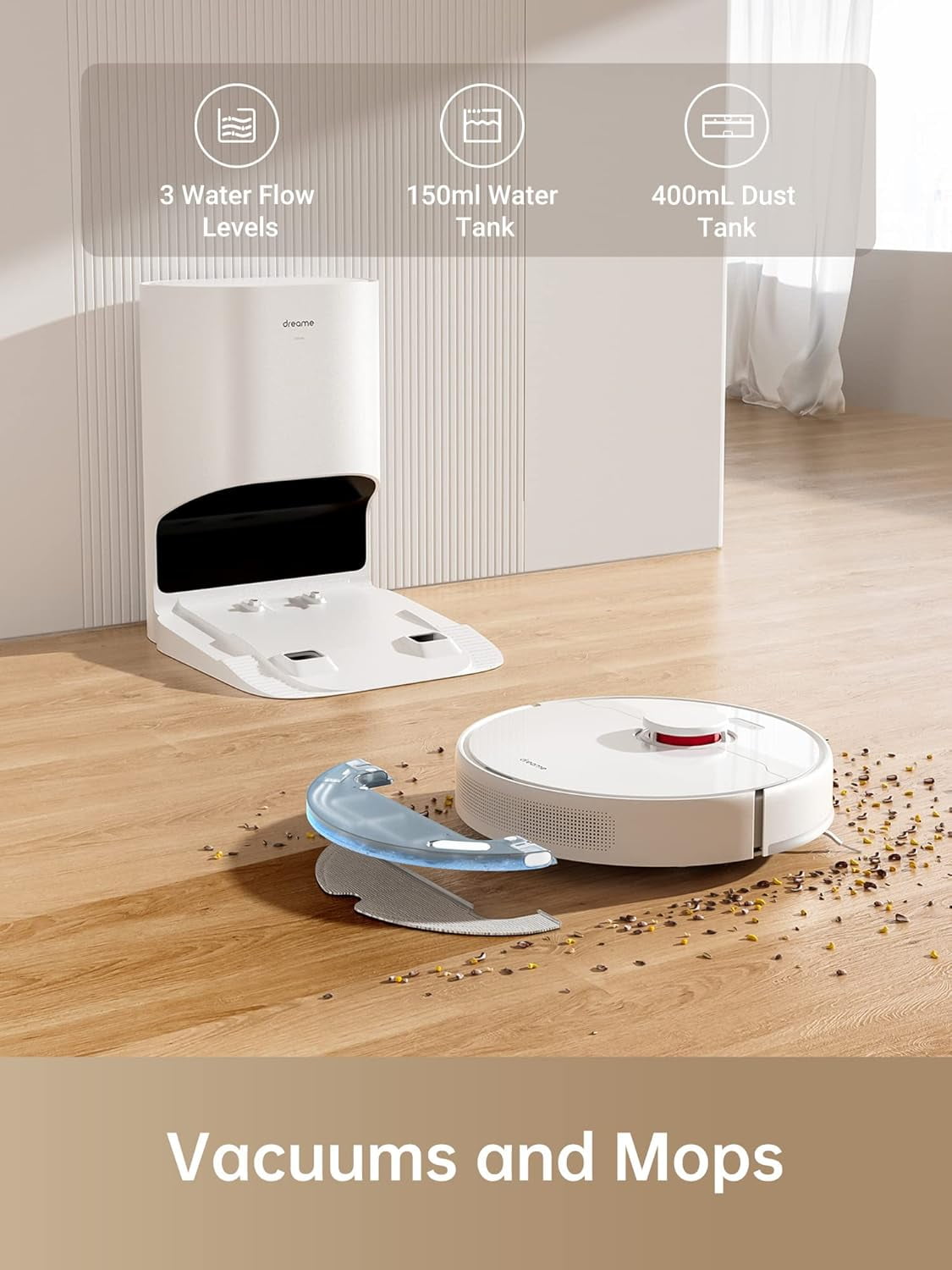 Dreame Robot Vacuum and Mop Combo,45Days of Dust Auto-Empty,4000Pa Suction,LiDAR Navigation,D10 Plus