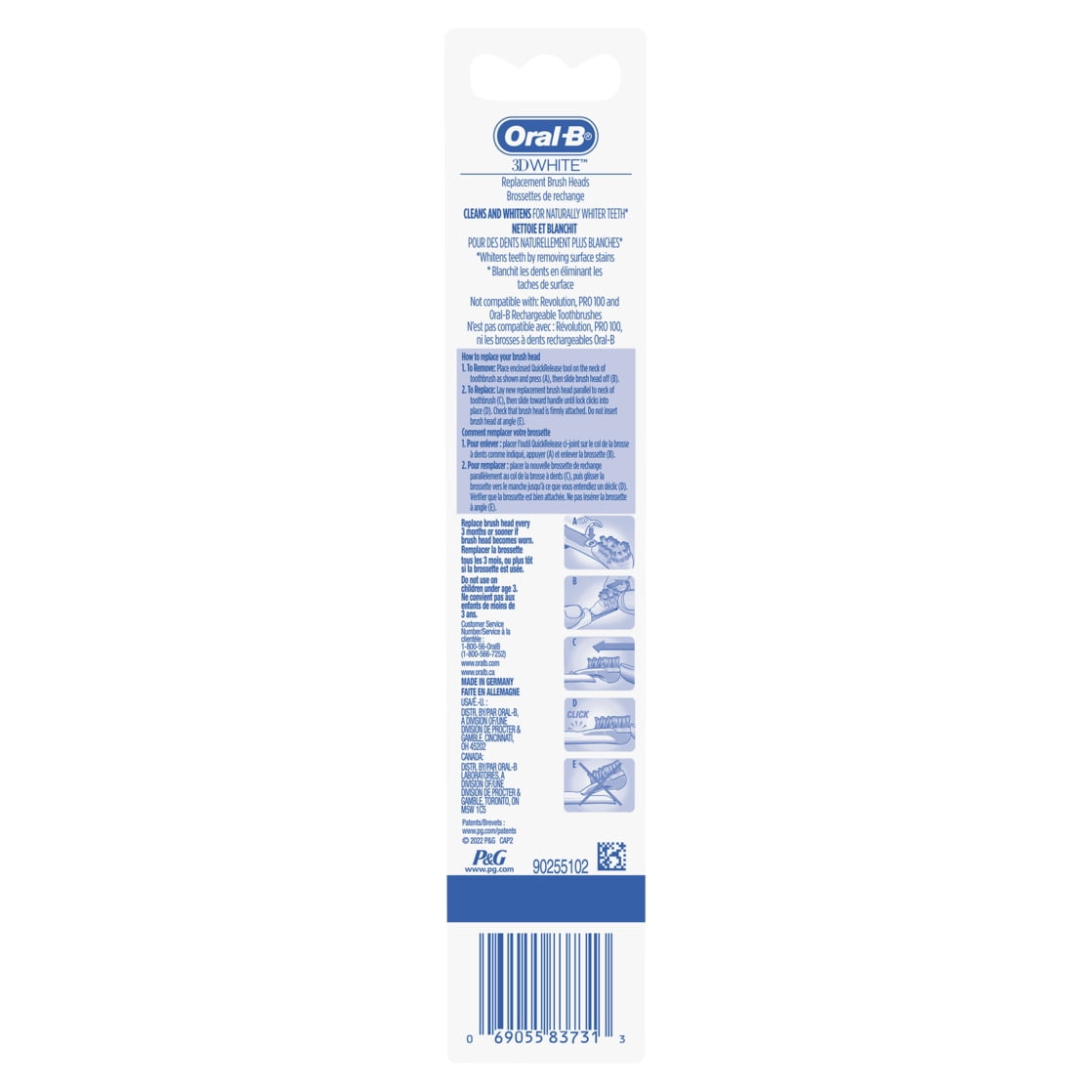 Oral-B 3D White Battery Power Toothbrush Replacement Heads, 2 Count
