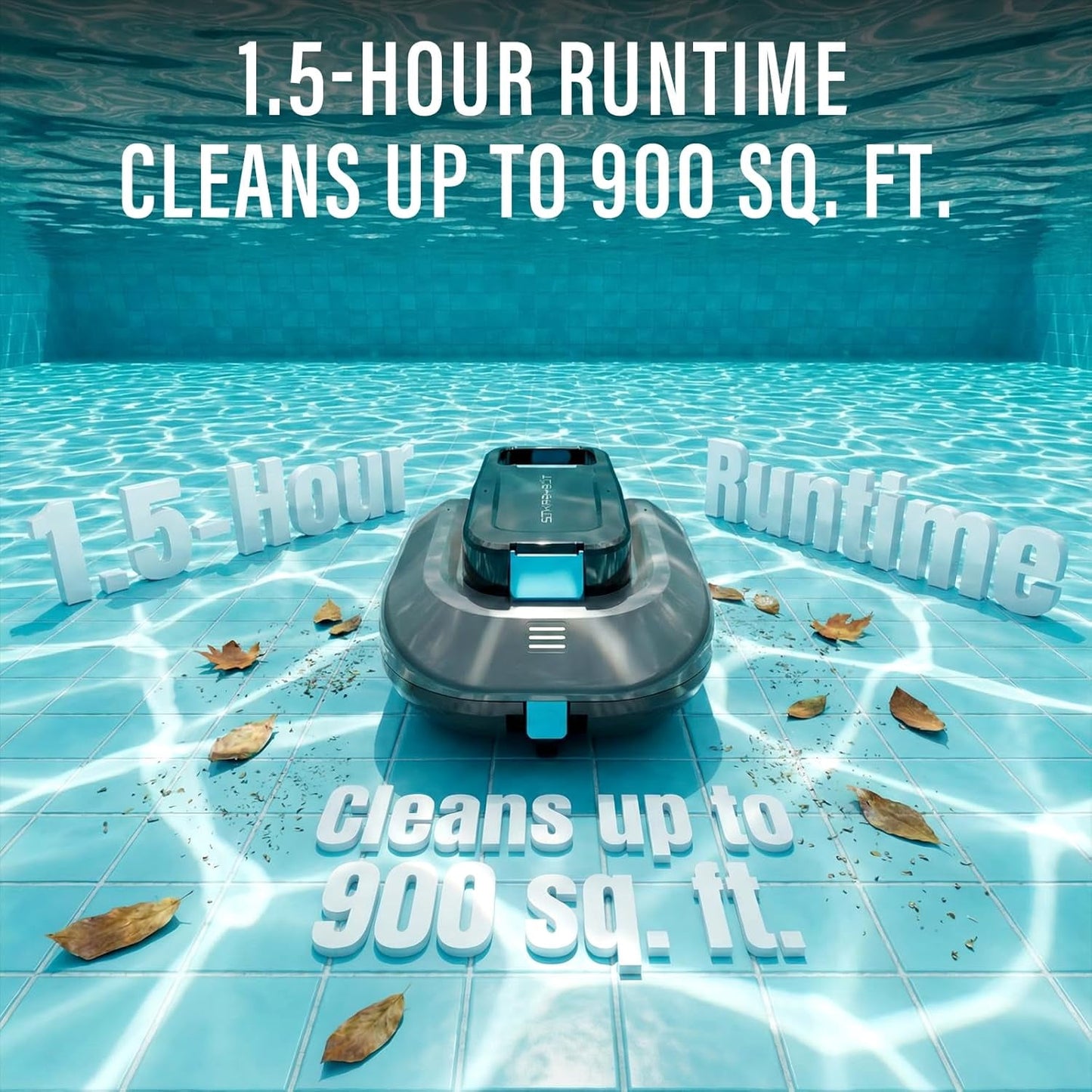 STARRYBOT Cordless Robotic Pool Cleaner with Dual high-Efficiency Motors Delivers Strong Suction, Smart Self-Parking,Smart LED Indicator,Pool Vacuum for Above-Ground Flat Pool up to 900 Sq.ft
