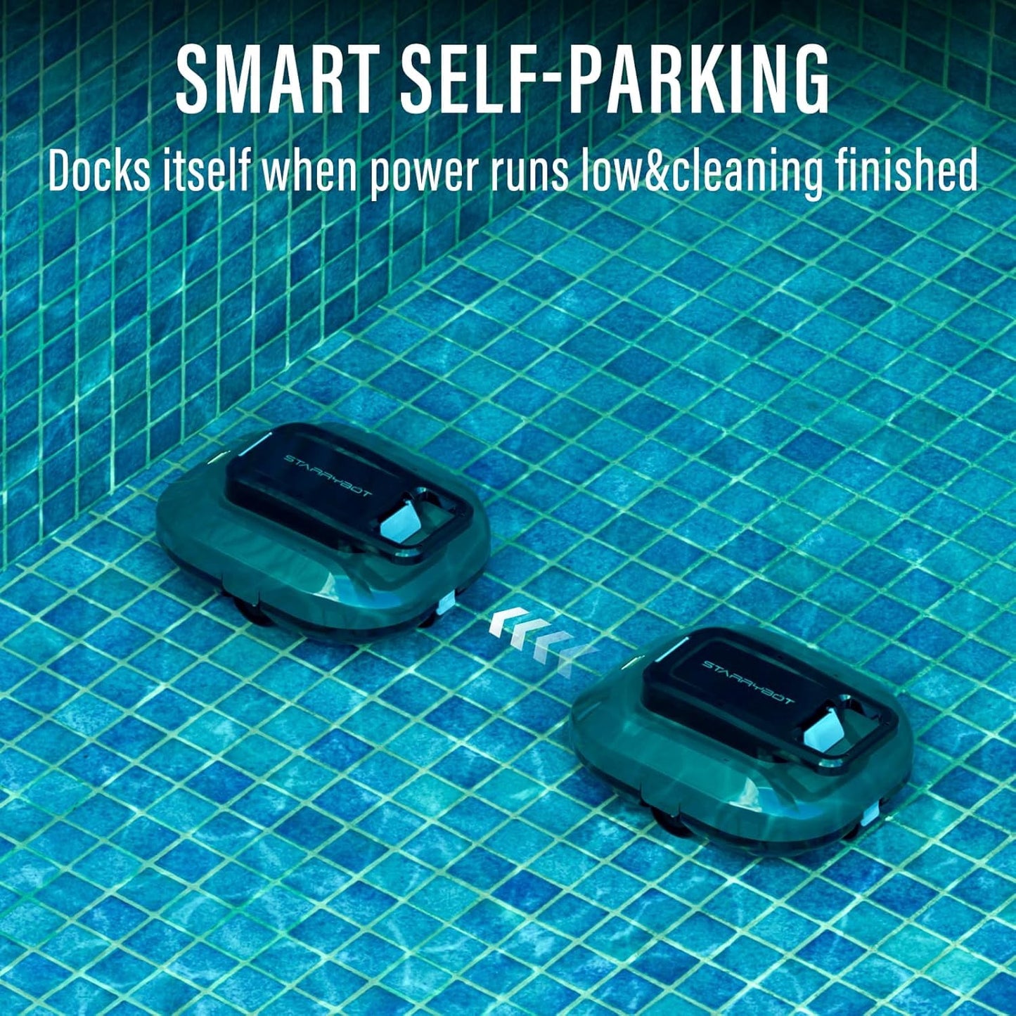 STARRYBOT Cordless Robotic Pool Cleaner with Dual high-Efficiency Motors Delivers Strong Suction, Smart Self-Parking,Smart LED Indicator,Pool Vacuum for Above-Ground Flat Pool up to 900 Sq.ft