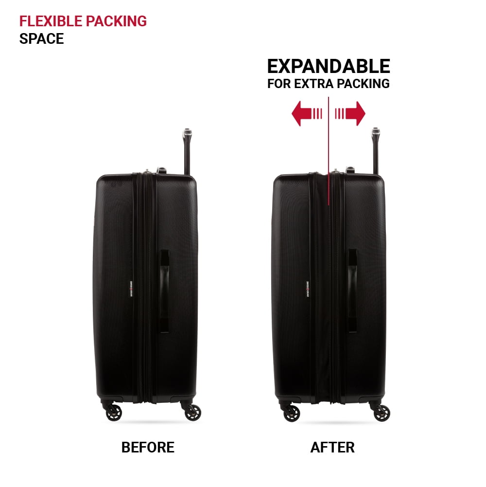 SWISSGEAR Wave Hardside Expandable Large Checked Luggage with Spinner Wheels, Black