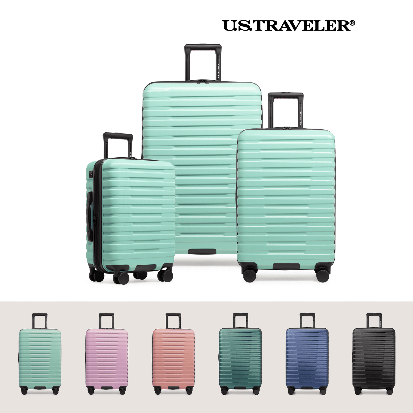 U.S. Traveler Boren Hardside Rugged Spinner Luggage Set w/ USB Port, Mint, 2-Piece (22/30)
