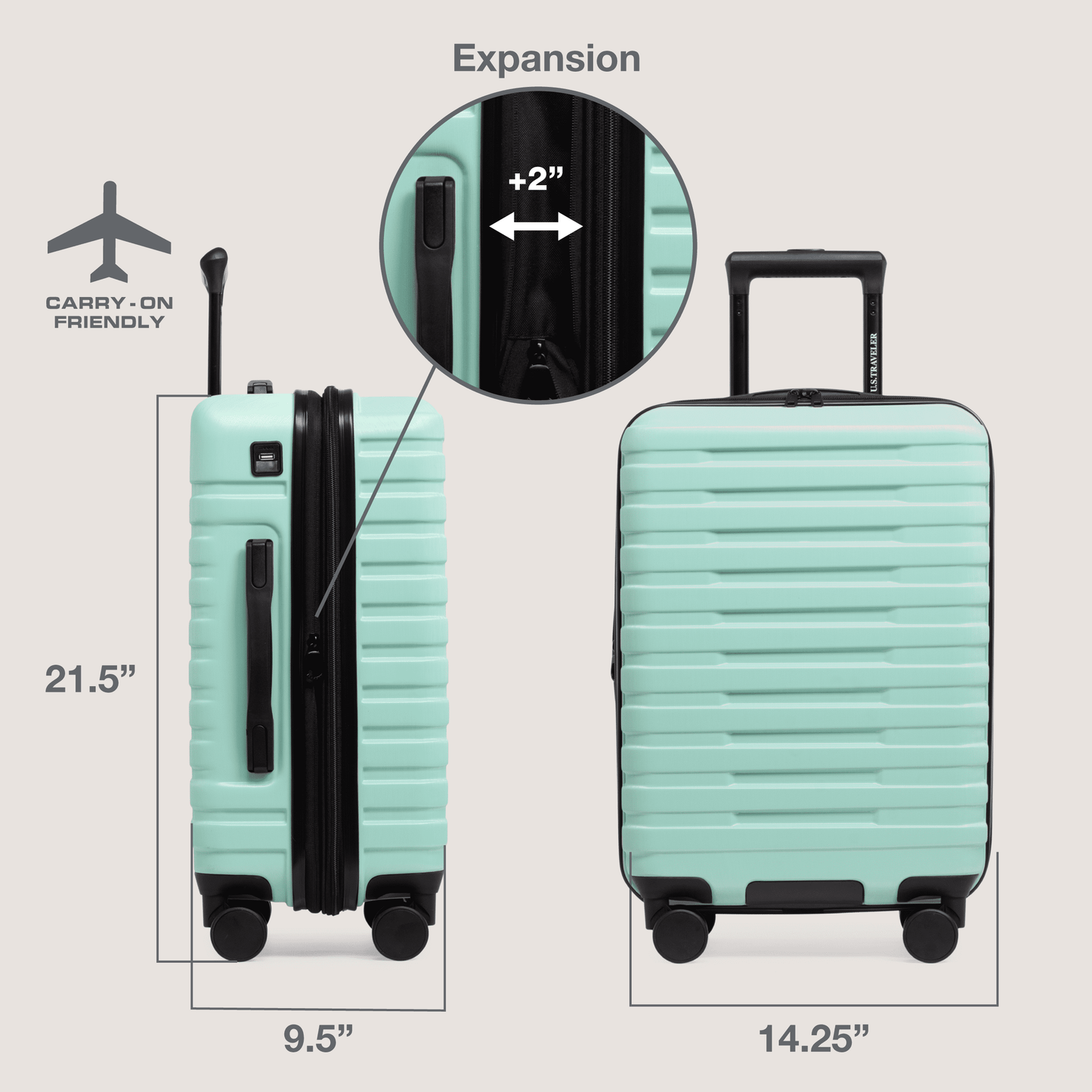 U.S. Traveler Boren Hardside Rugged Spinner Luggage Set w/ USB Port, Mint, 2-Piece (22/30)