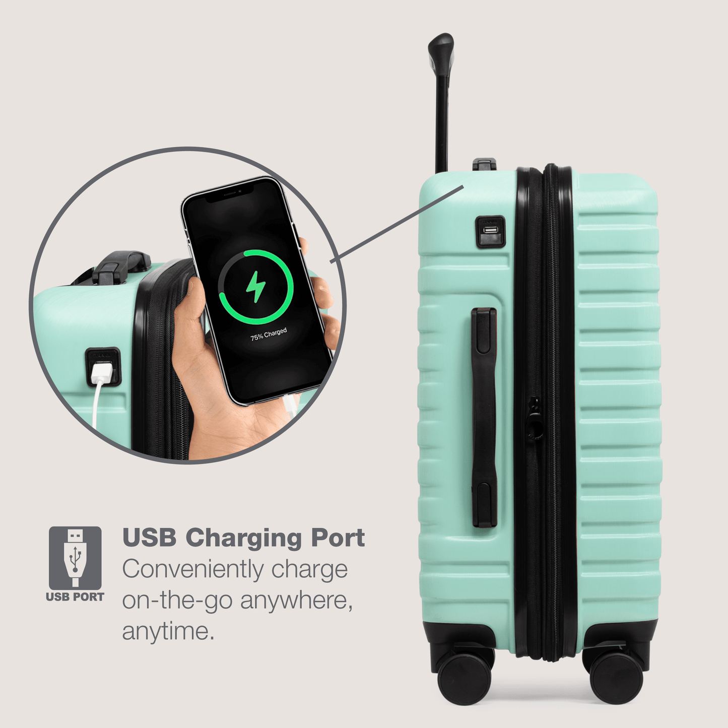 U.S. Traveler Boren Hardside Rugged Spinner Luggage Set w/ USB Port, Mint, 2-Piece (22/30)