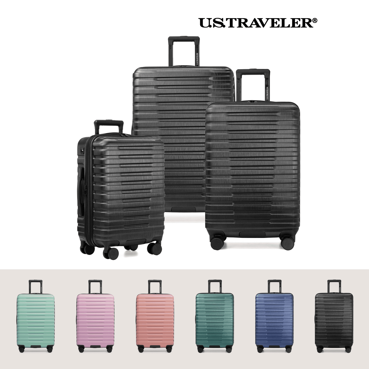 U.S. Traveler Boren Hardside Rugged Spinner Luggage Set w/ USB Port, Mint, 2-Piece (22/30)